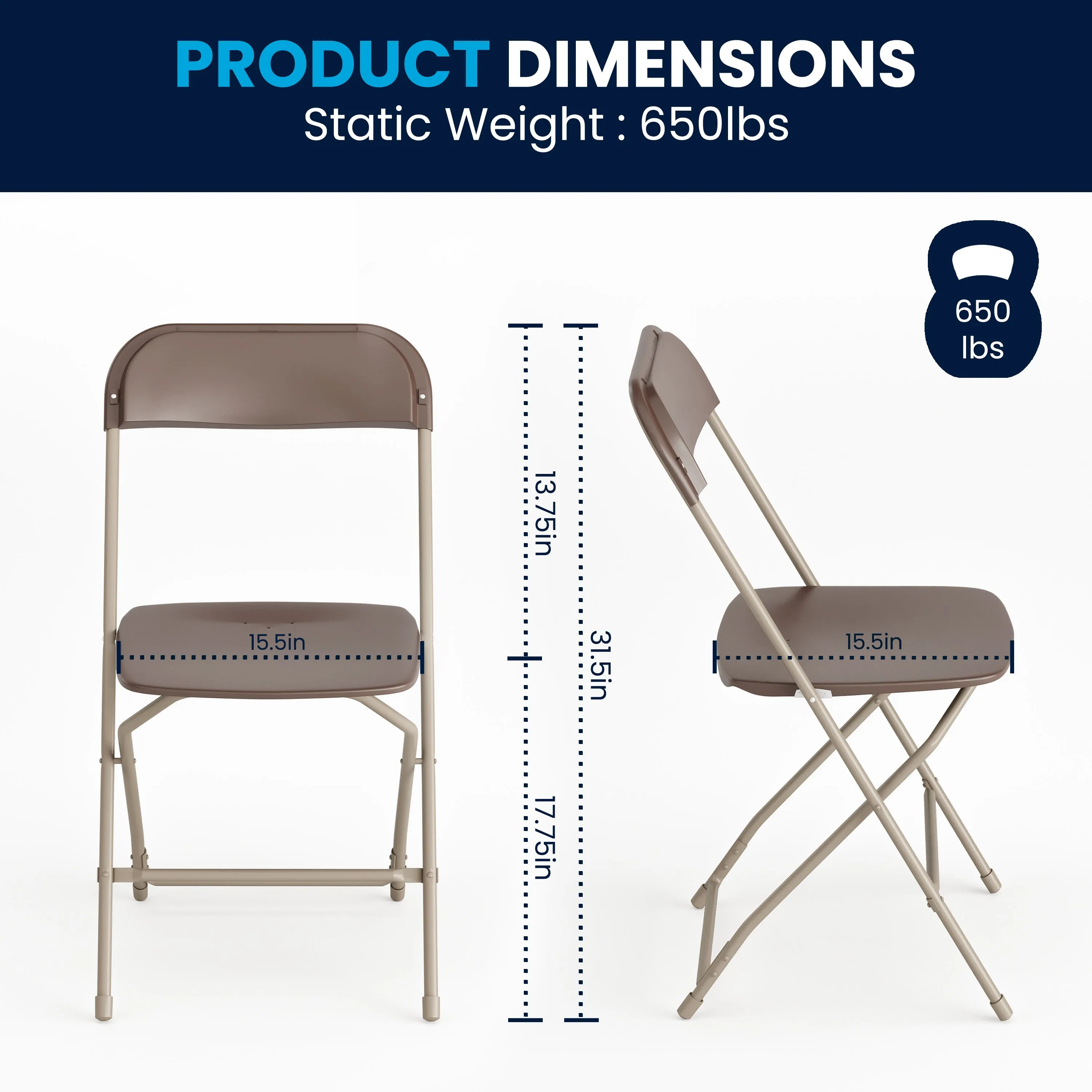 Hercules Series Plastic Folding Chair - 650LB Weight Capacity