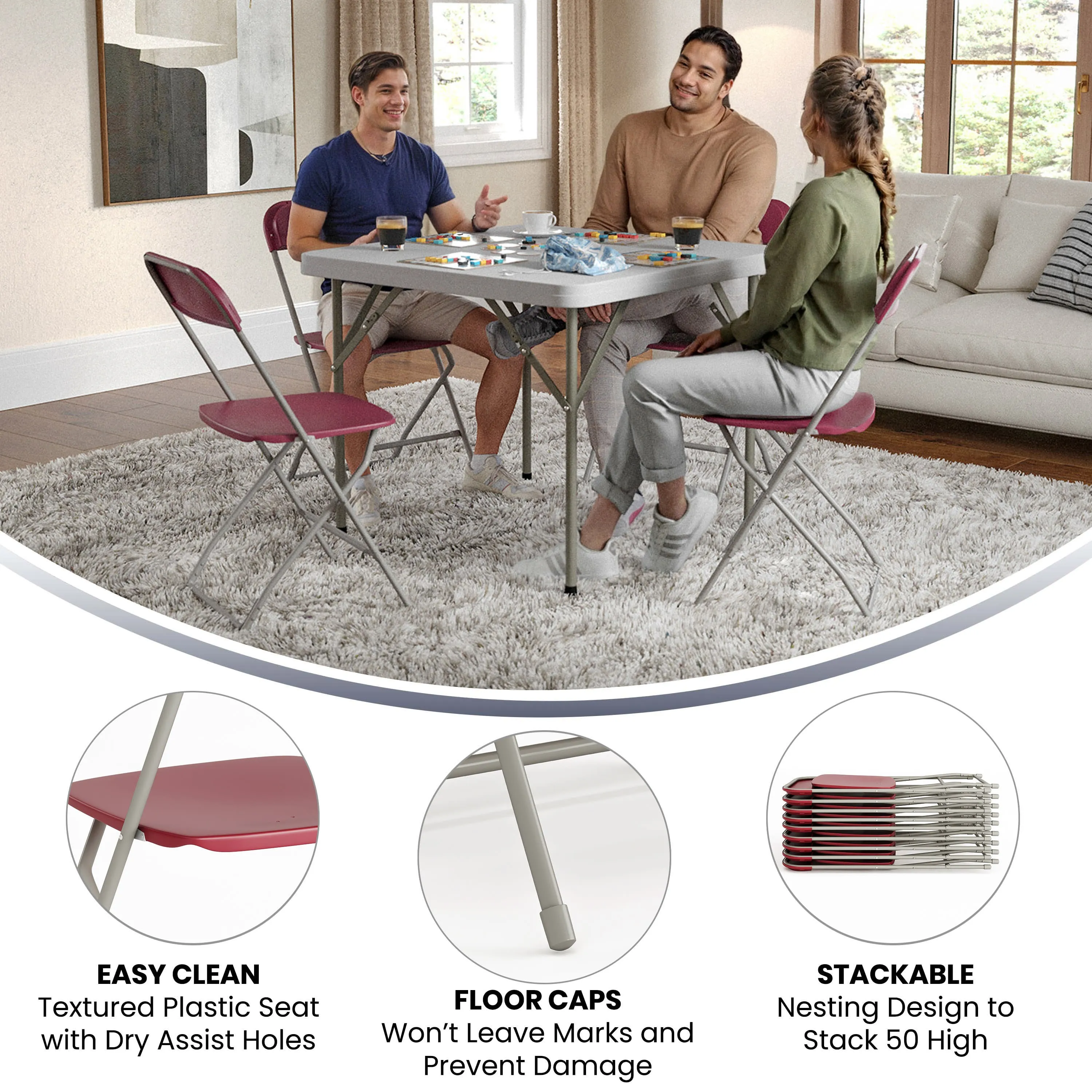 Hercules Series Plastic Folding Chair - 650LB Weight Capacity