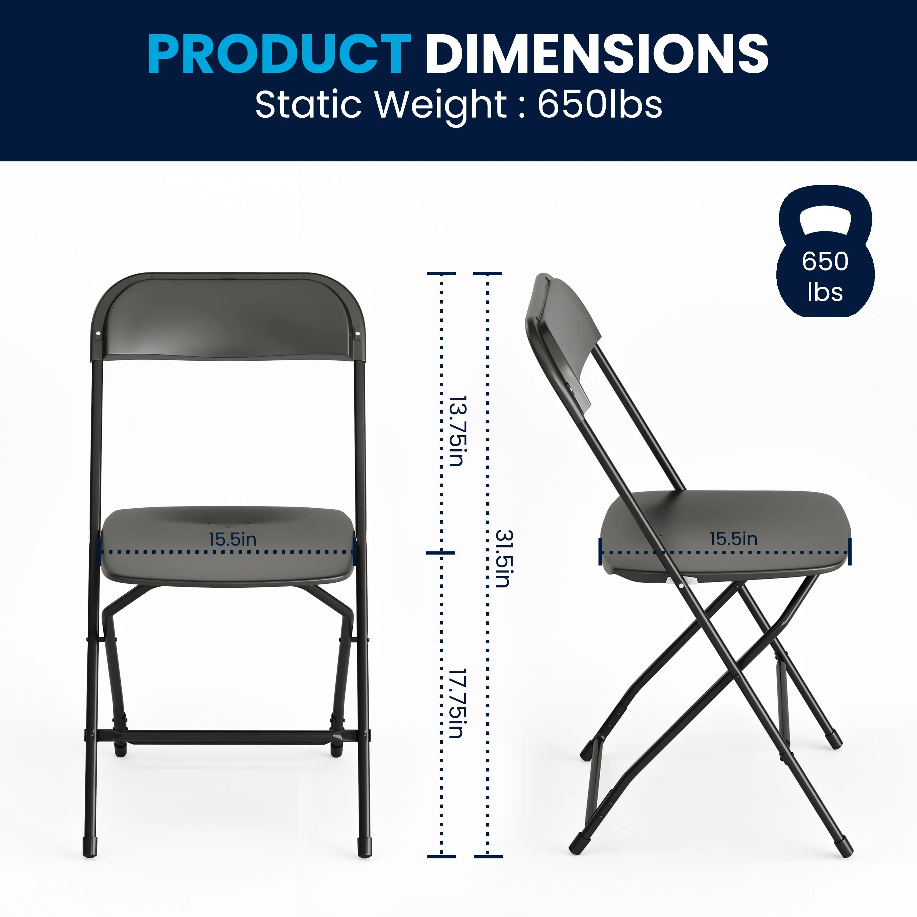 Hercules Series Plastic Folding Chair - 650LB Weight Capacity
