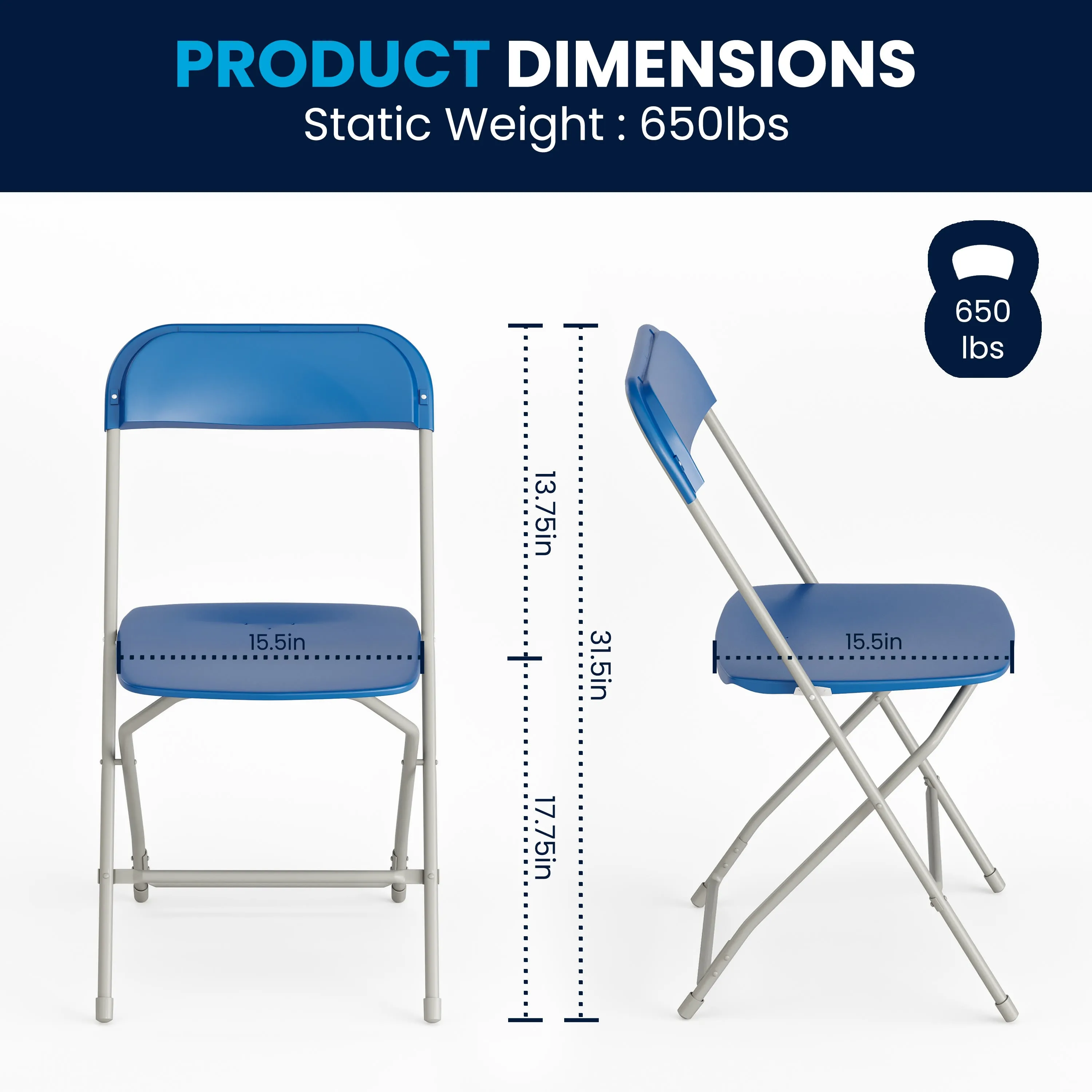 Hercules Series Plastic Folding Chair - 650LB Weight Capacity
