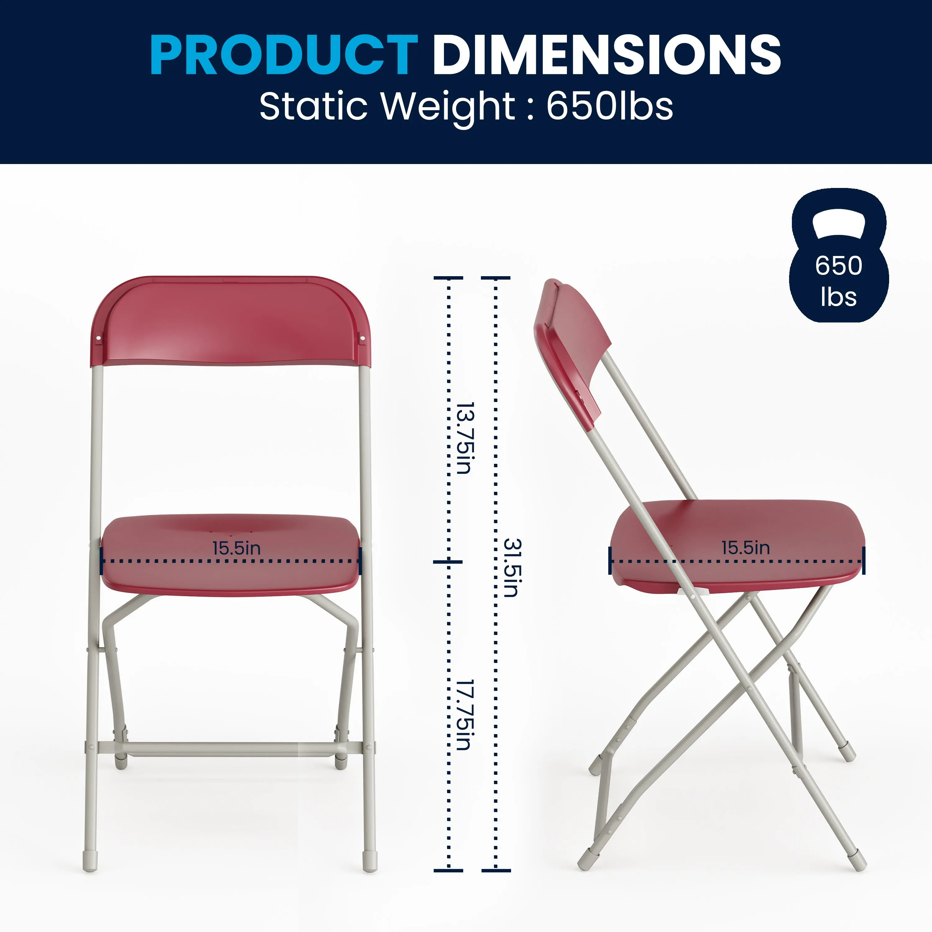 Hercules Series Plastic Folding Chair - 650LB Weight Capacity