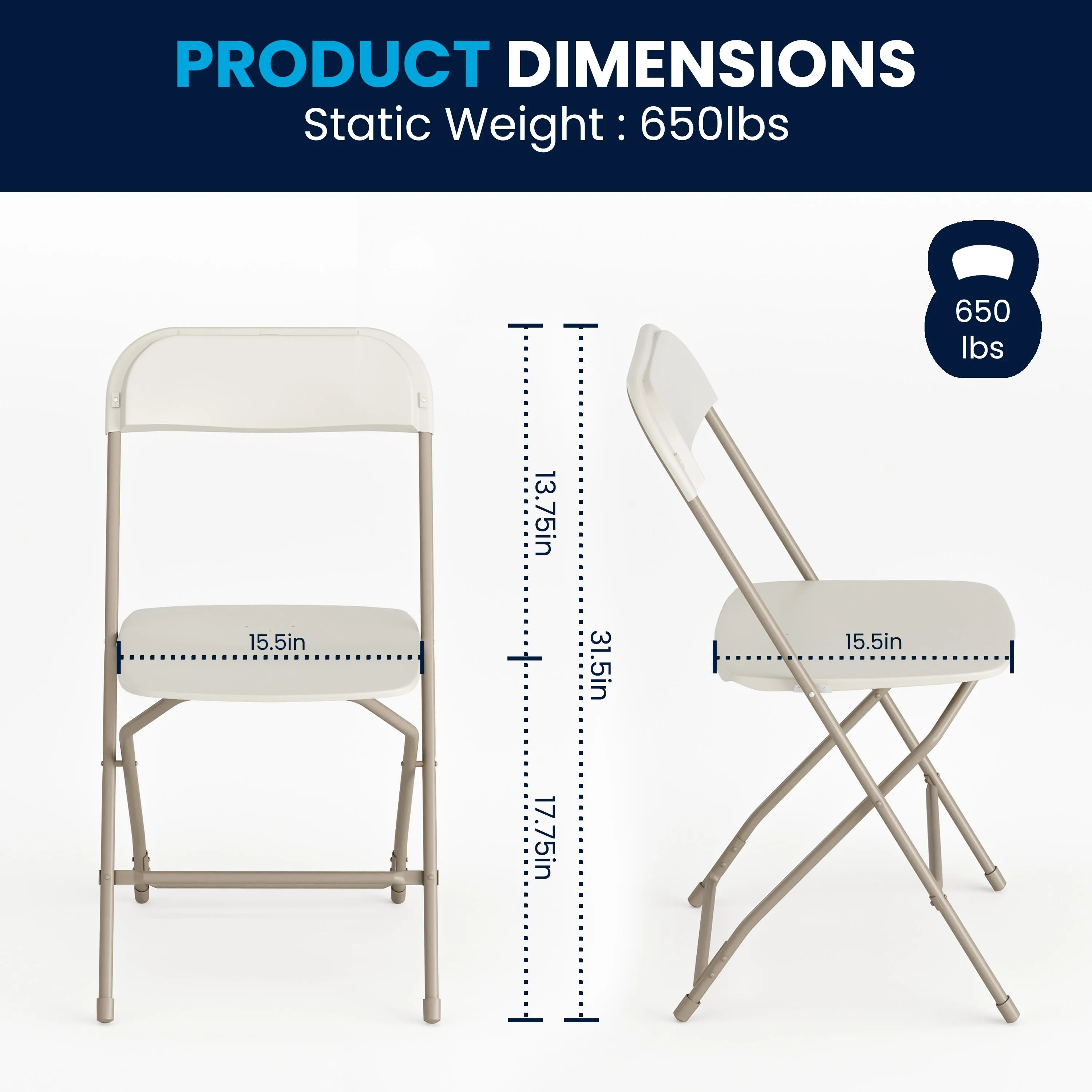 Hercules Series Plastic Folding Chair - 650LB Weight Capacity