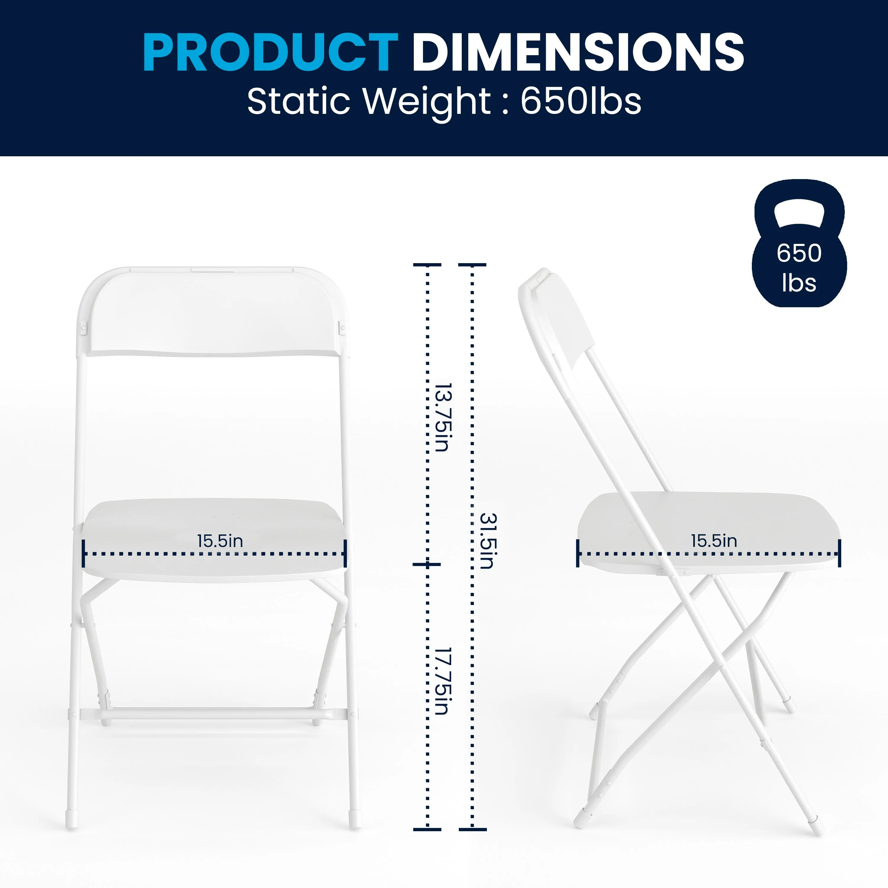 Hercules Series Plastic Folding Chair - 650LB Weight Capacity