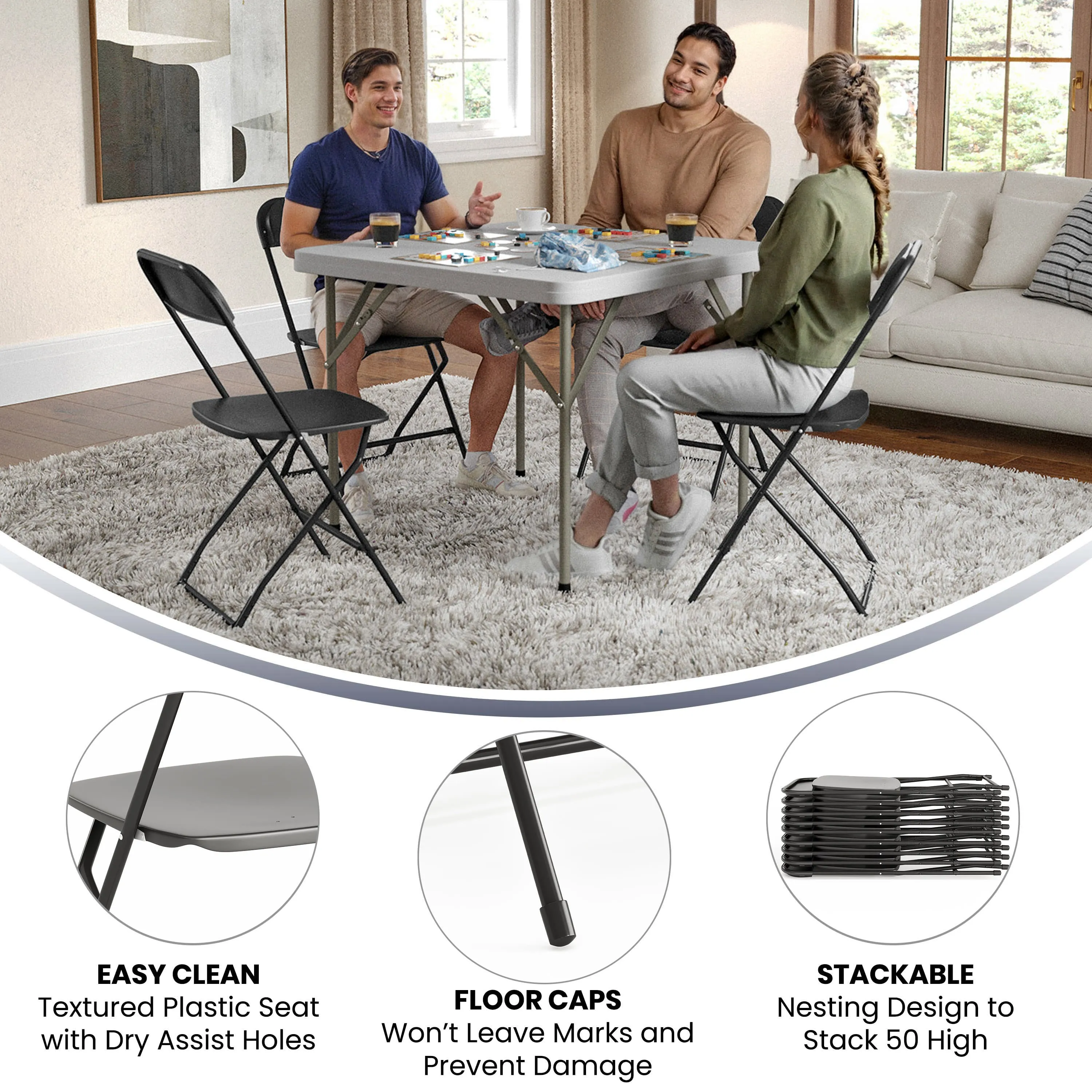 Hercules Series Plastic Folding Chair - 650LB Weight Capacity