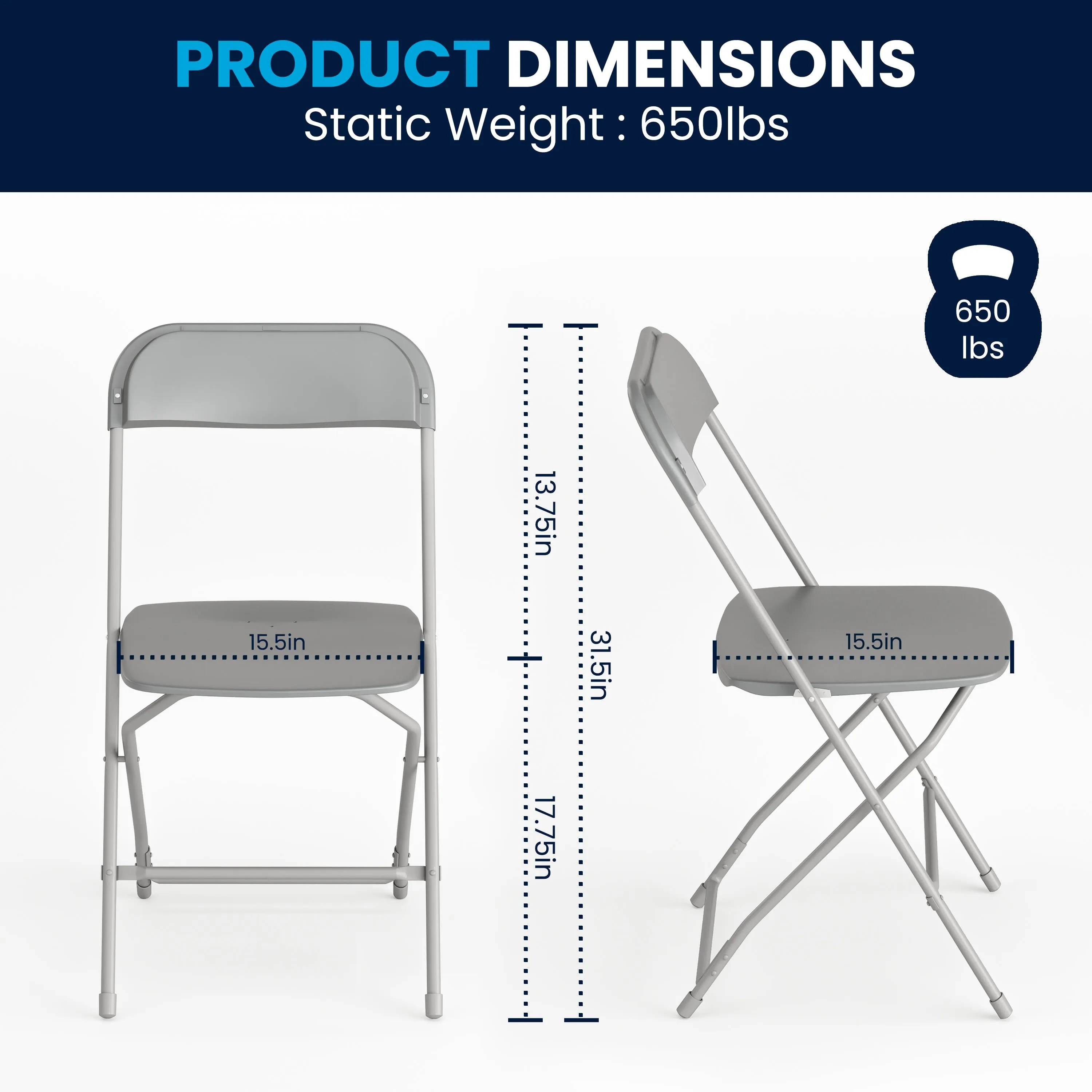 Hercules Series Plastic Folding Chair - 650LB Weight Capacity