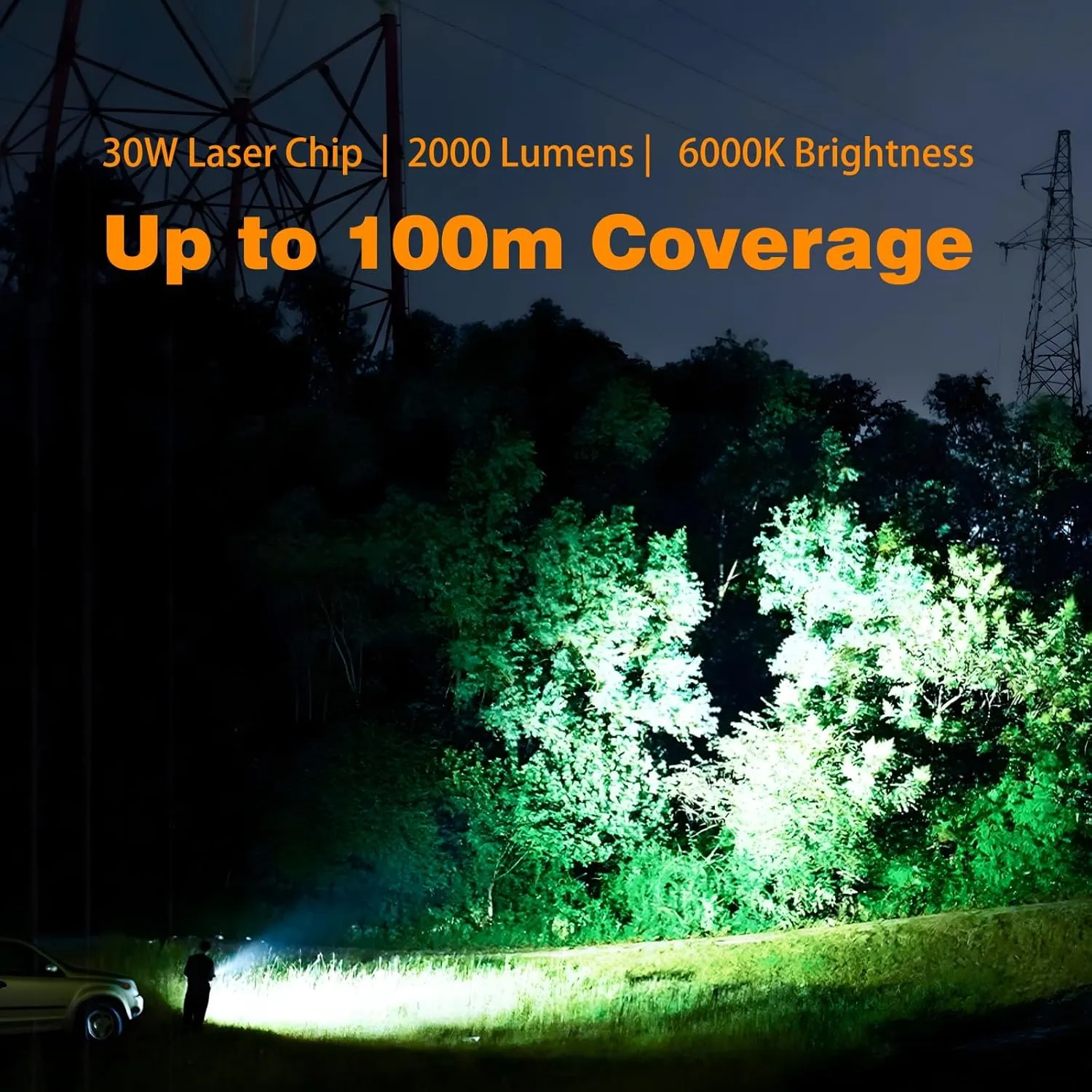 High-Performance 30W Handheld Laser LED Spotlight – 2000LM, Long Range, Waterproof IP65, Cigarette Lighter Powered, 12/24V DC for Off-Road, Camping & Emergency Use