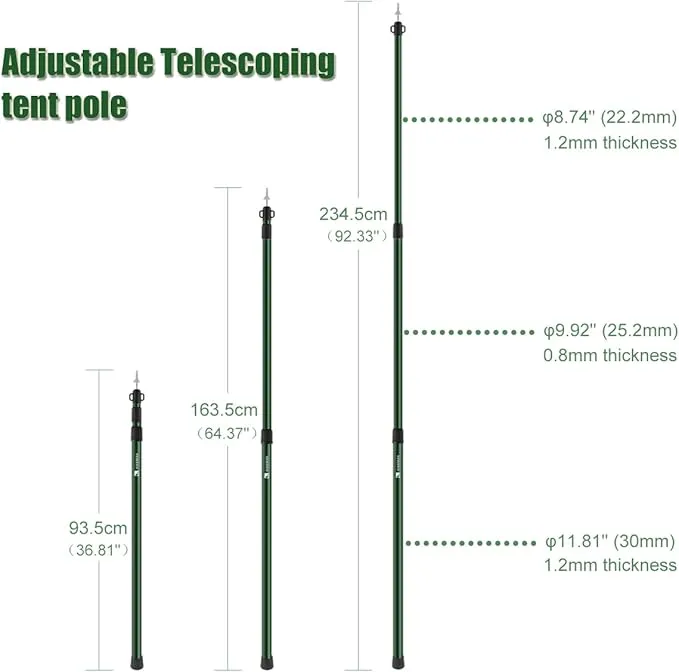 HIKEMAN Tarp Poles Adjustable Aluminum Telescoping Tarp Poles, Lightweight Canopy Poles Portable Tent Poles for Outdoor Camping Backpacking Awning