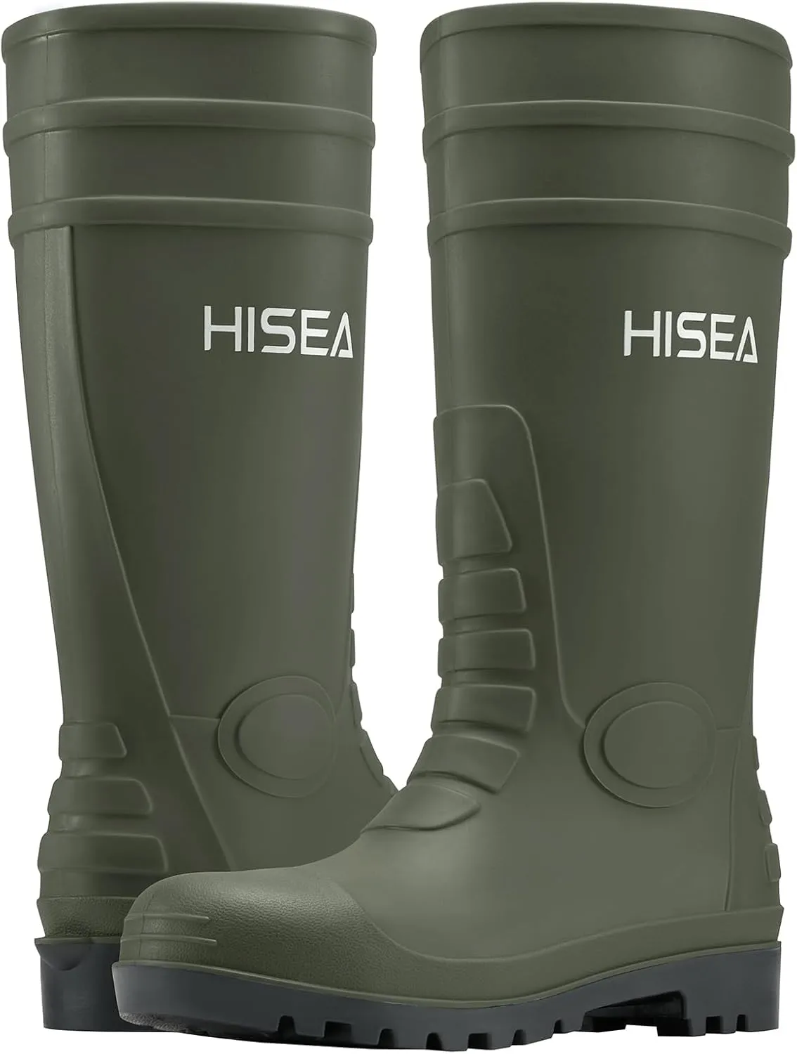 HISEA Men's Rain Boots with Steel Shank, Waterproof Rubber Boots Seamless PVC Rainboots Durable Protective Footwear Outdoor Work Boots Garden Fishing Tall Knee Boot for Agriculture and Industrial Working