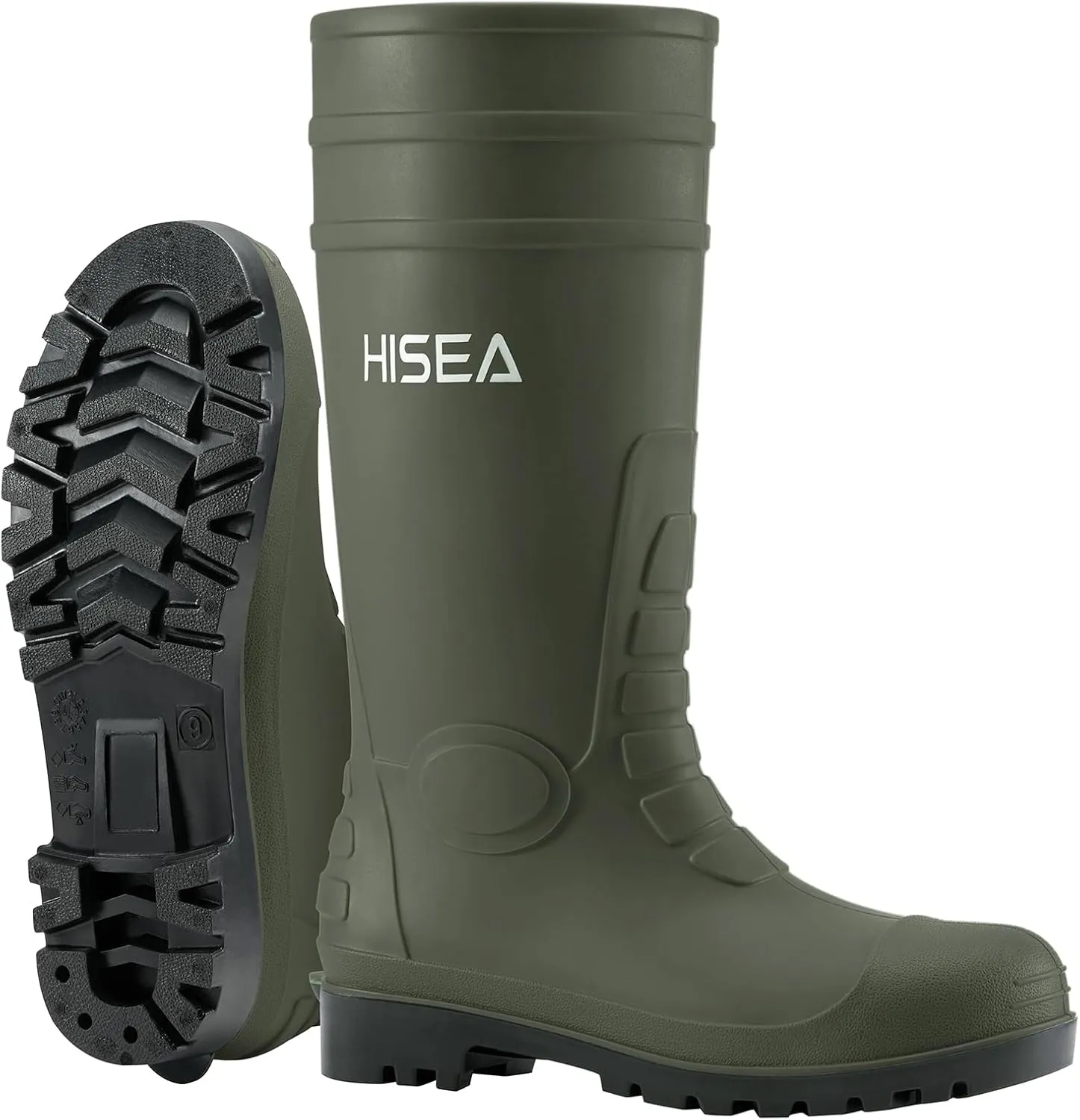 HISEA Men's Rain Boots with Steel Shank, Waterproof Rubber Boots Seamless PVC Rainboots Durable Protective Footwear Outdoor Work Boots Garden Fishing Tall Knee Boot for Agriculture and Industrial Working