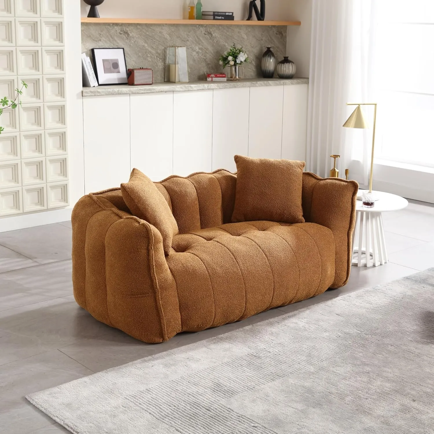 HMFULE Twin Size Bean Bag Chairs for Adults, Bean Bag Couch, Loveseat Bean Bag Sofa Modern Lazy Sofa Chair with Armrests for Living Room, Bedroom, Apartment Khaki
