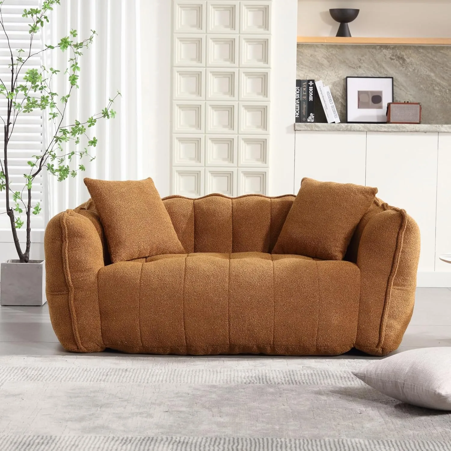 HMFULE Twin Size Bean Bag Chairs for Adults, Bean Bag Couch, Loveseat Bean Bag Sofa Modern Lazy Sofa Chair with Armrests for Living Room, Bedroom, Apartment Khaki