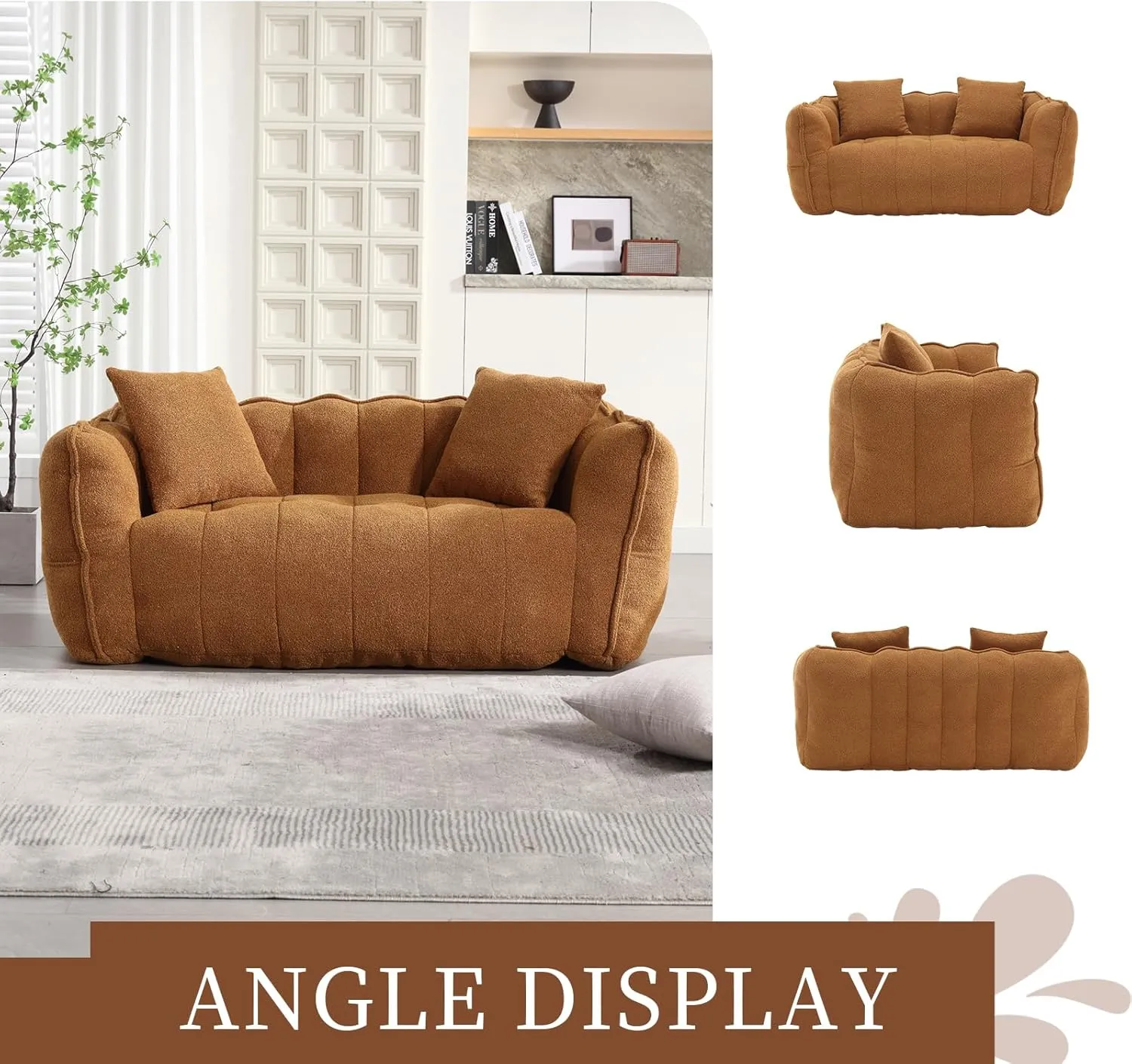 HMFULE Twin Size Bean Bag Chairs for Adults, Bean Bag Couch, Loveseat Bean Bag Sofa Modern Lazy Sofa Chair with Armrests for Living Room, Bedroom, Apartment Khaki