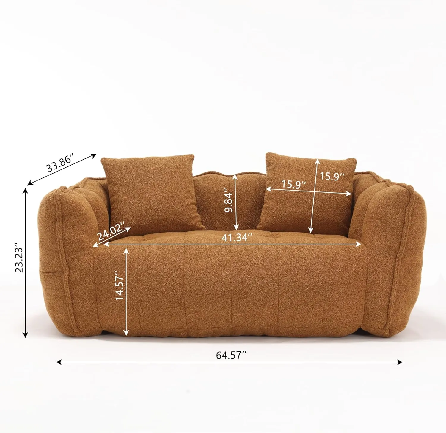 HMFULE Twin Size Bean Bag Chairs for Adults, Bean Bag Couch, Loveseat Bean Bag Sofa Modern Lazy Sofa Chair with Armrests for Living Room, Bedroom, Apartment Khaki
