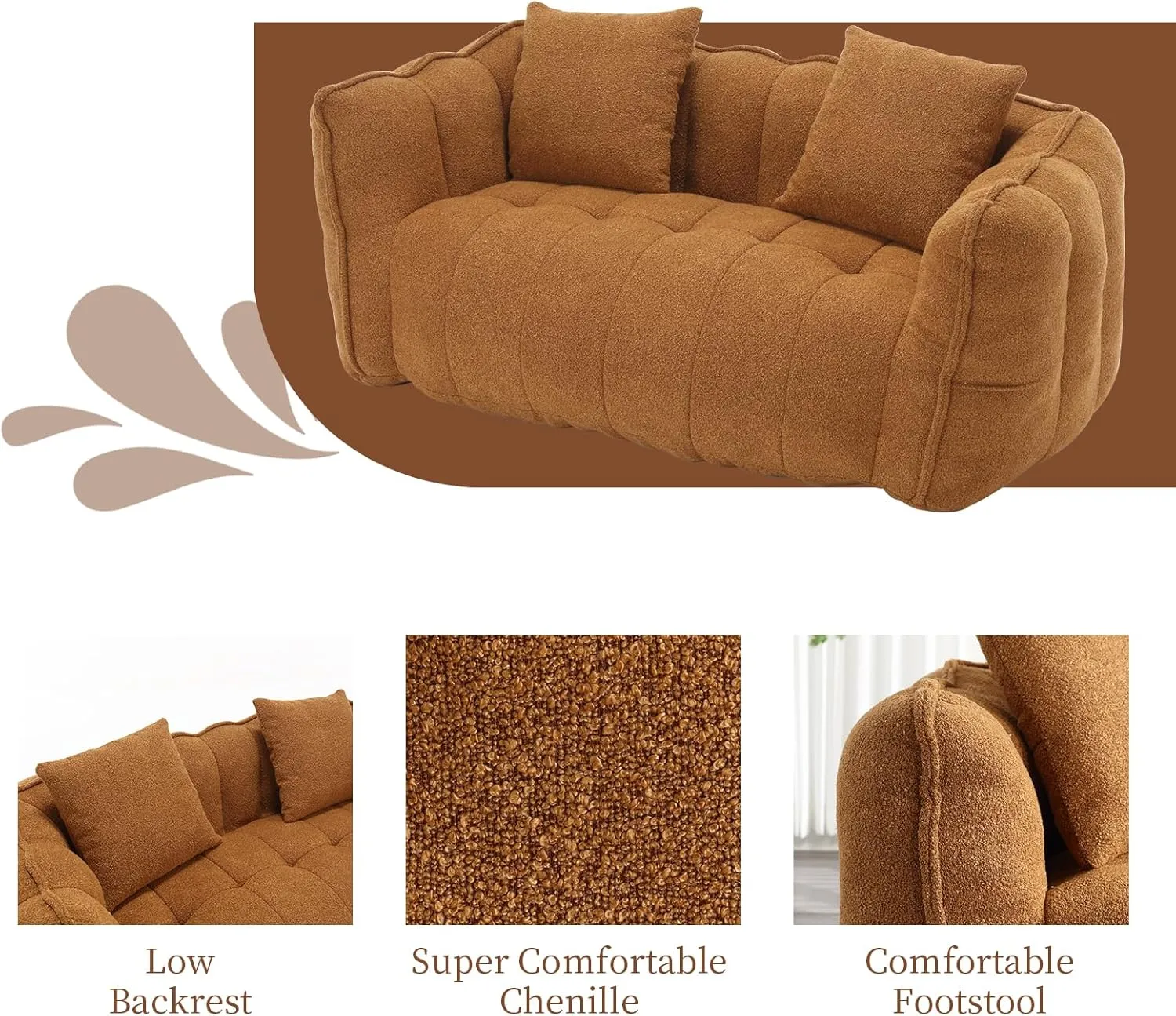 HMFULE Twin Size Bean Bag Chairs for Adults, Bean Bag Couch, Loveseat Bean Bag Sofa Modern Lazy Sofa Chair with Armrests for Living Room, Bedroom, Apartment Khaki