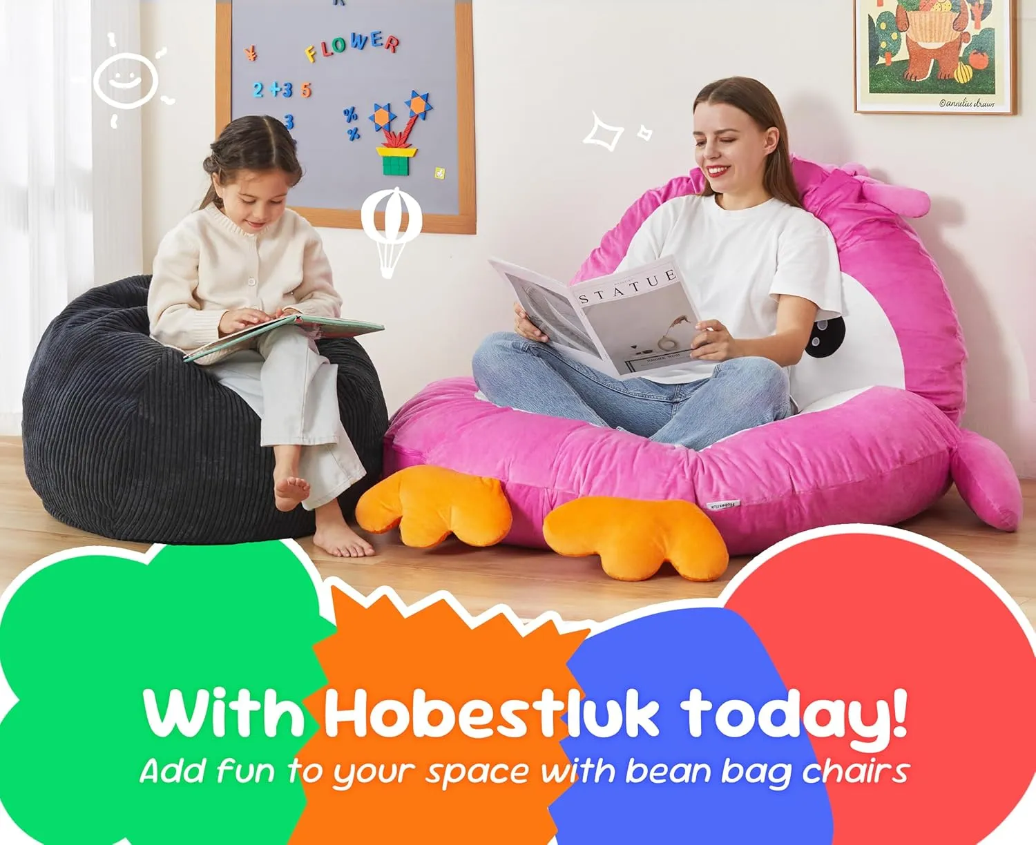 Hobestluk 2.5FT Bean Bag Chair Beanbags Small Bean Bag Chair with Filler Included Teardrop Bean Bag with Removable Cover for Bedroom Living Room (Small, Black)