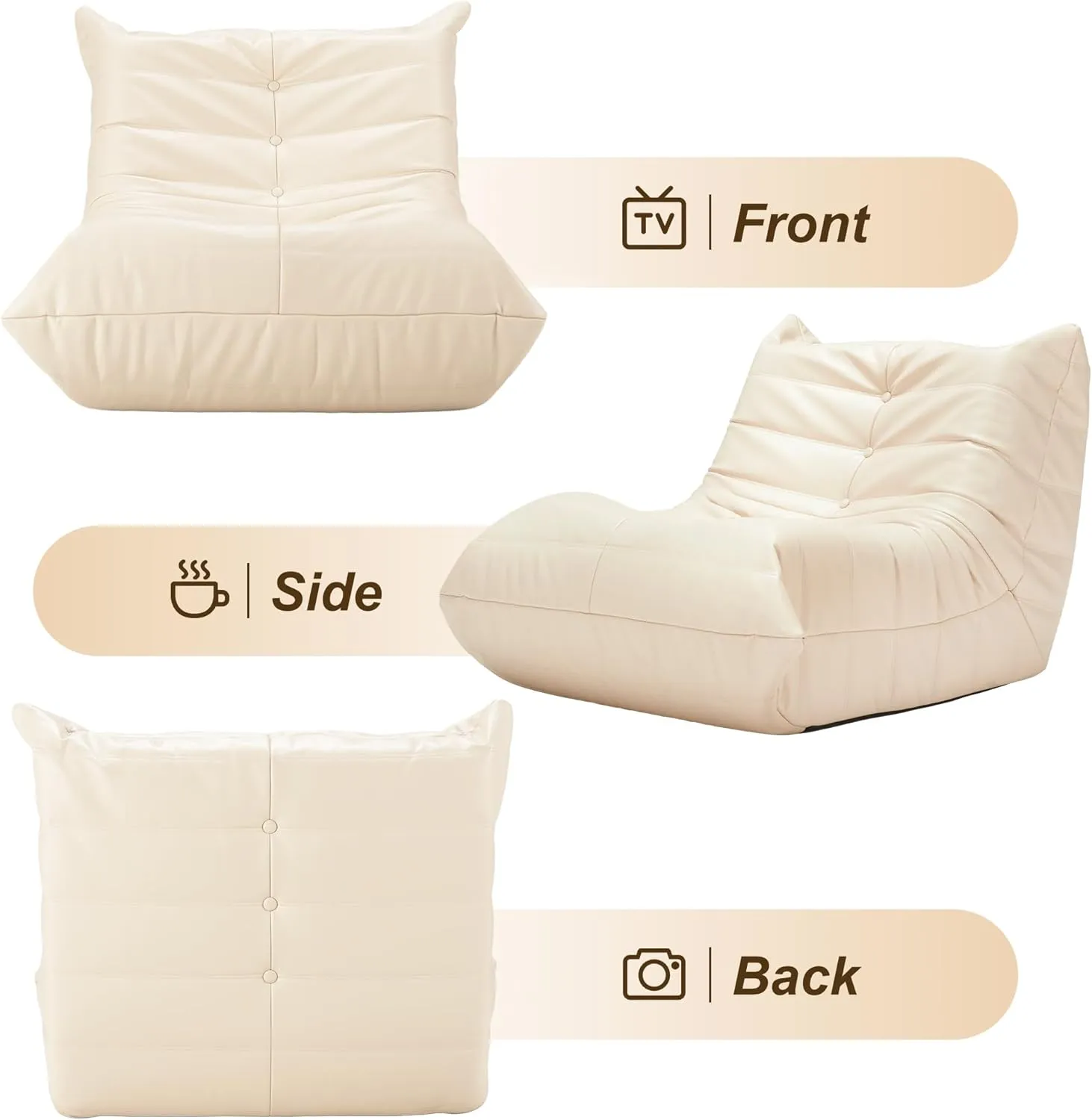Hobestluk Bean Bag Chair Giant Bean Bag Sofa Memory Foam Bean Bag Chairs for Adults, Bean Bag Couches Faux Leather Bean Bag Chairs for Living Room Bedroom Dorm Office (Beige)