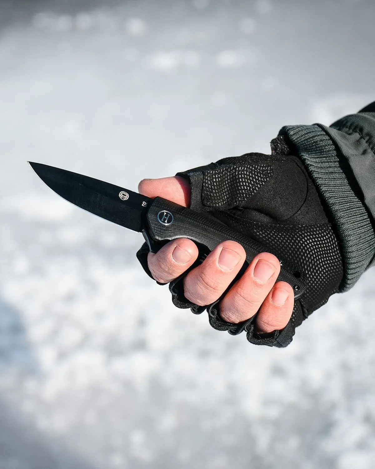 Holtzman's Gorilla Survival Peasant Folding Knife with G10 Tactical Handle, D2 Steel Blade, Gift Box Set (Black) - Great for Everyday Carry