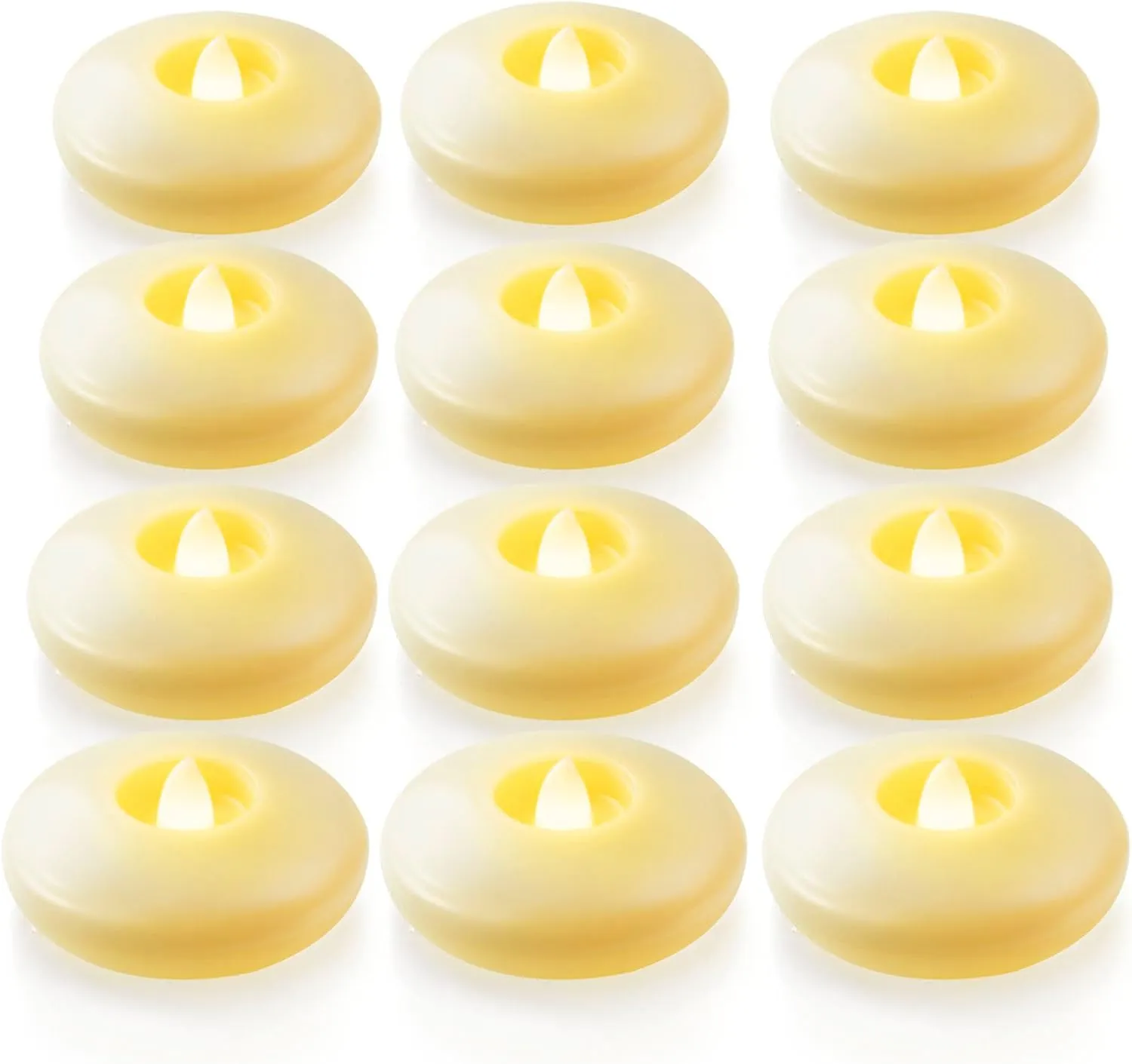 Homemory 12 Pack 3” Flameless Led Floating Candles, 200 Hour Battery Operated Flickering Waterproof Tealights for Cylinder Vases, Centerpieces at Wedding, Party, Pool, Holiday (Ivory Base)