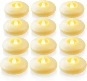 Homemory 12 Pack 3” Flameless Led Floating Candles, 200 Hour Battery Operated Flickering Waterproof Tealights for Cylinder Vases, Centerpieces at Wedding, Party, Pool, Holiday (Ivory Base)