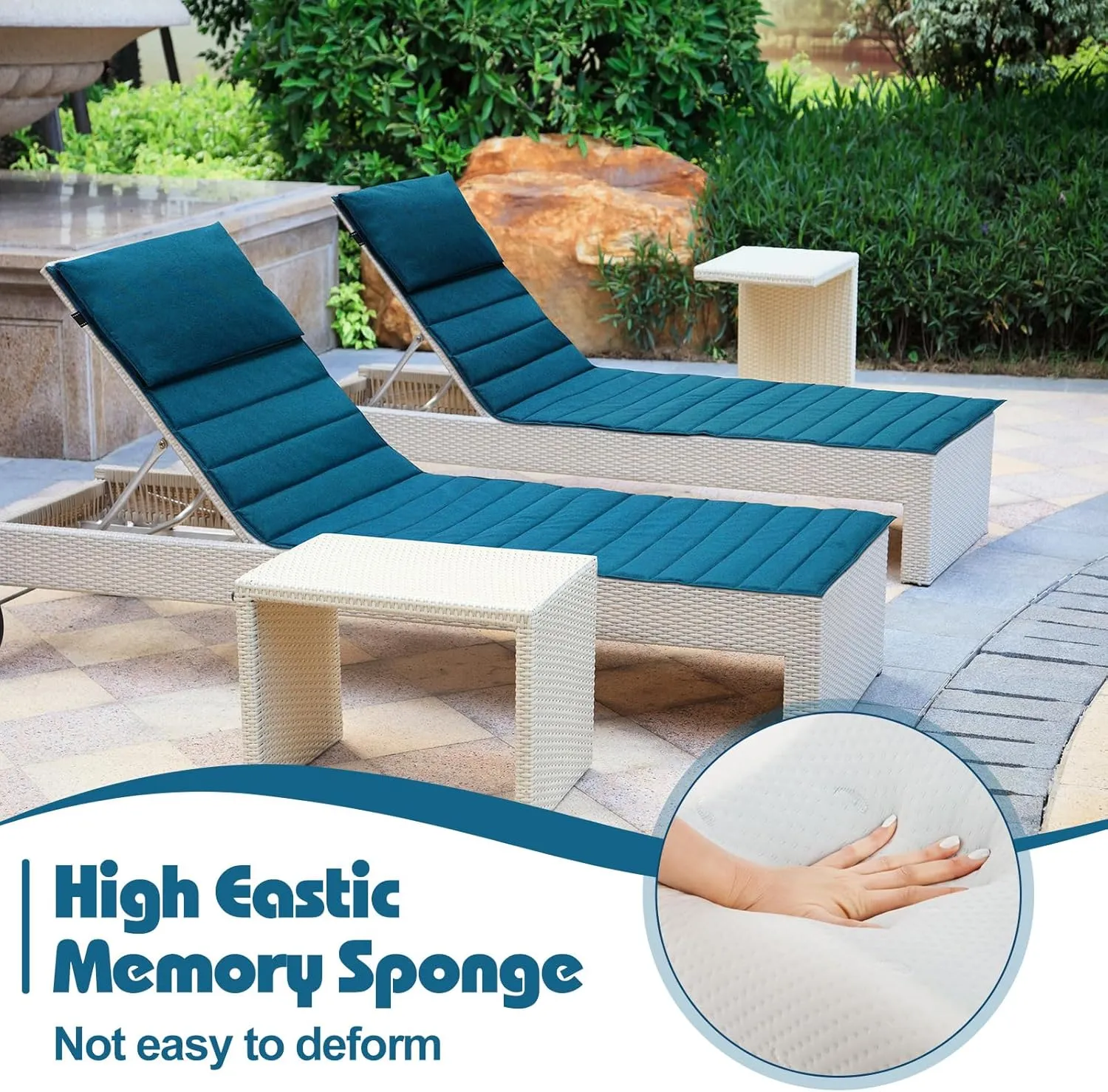 Hoolerry 2Pcs Outdoor Lounge Chair Cushions Waterproof Folding Chaise Lounge Cushion for Patio Lawn Pool Beach Chair Pad with Headrest and Pocket 72'' x 21'', No Chair(Light Blue)