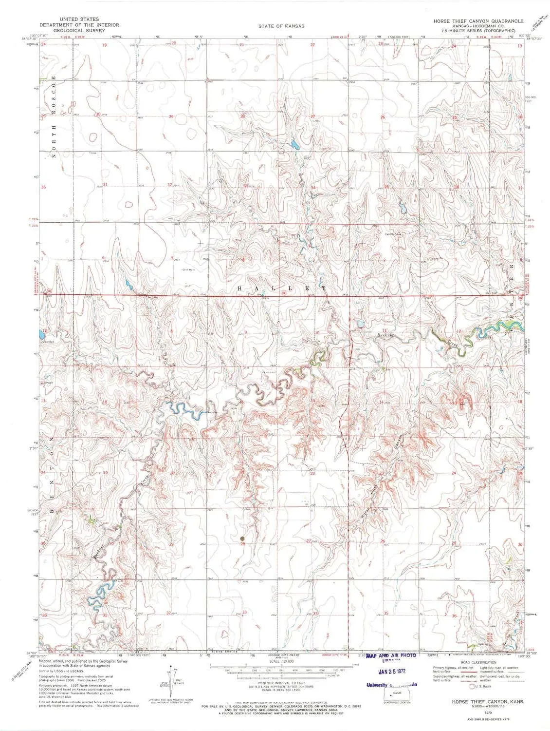 Horse Thief Canyon KS topo map, 1:24000 Scale, 7.5 X 7.5 Minute, Historical, 1970, Updated 1971, 27.08 x 21.14 in