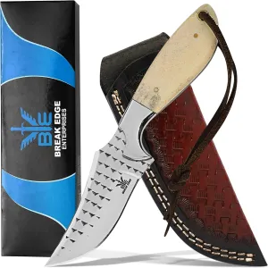 Hunting Knife With Leather Sheath -Handmade Cowboy Skinning Survival Knives for Men & Women-Outdoor Camping Hiking Rasp Knife -Stainless Fixed Blade Full Tang-Camel Bone hnadle