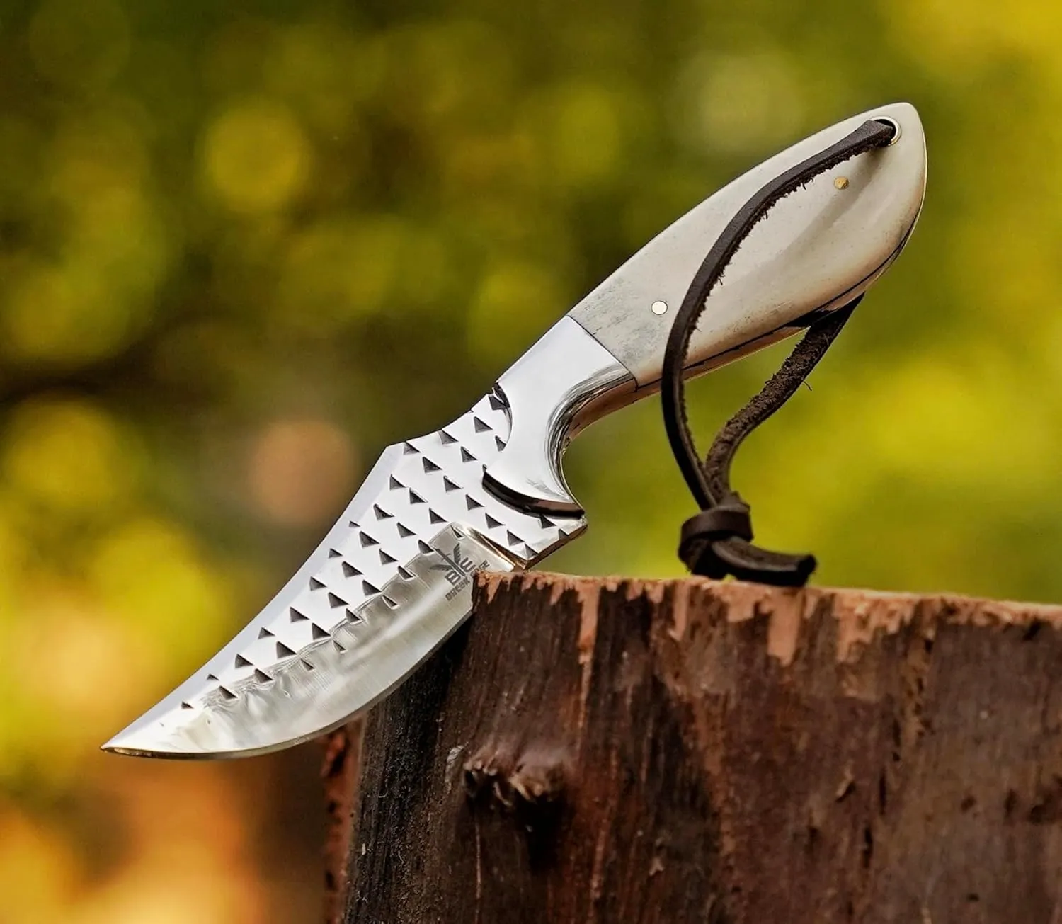 Hunting Knife With Leather Sheath -Handmade Cowboy Skinning Survival Knives for Men & Women-Outdoor Camping Hiking Rasp Knife -Stainless Fixed Blade Full Tang-Camel Bone hnadle