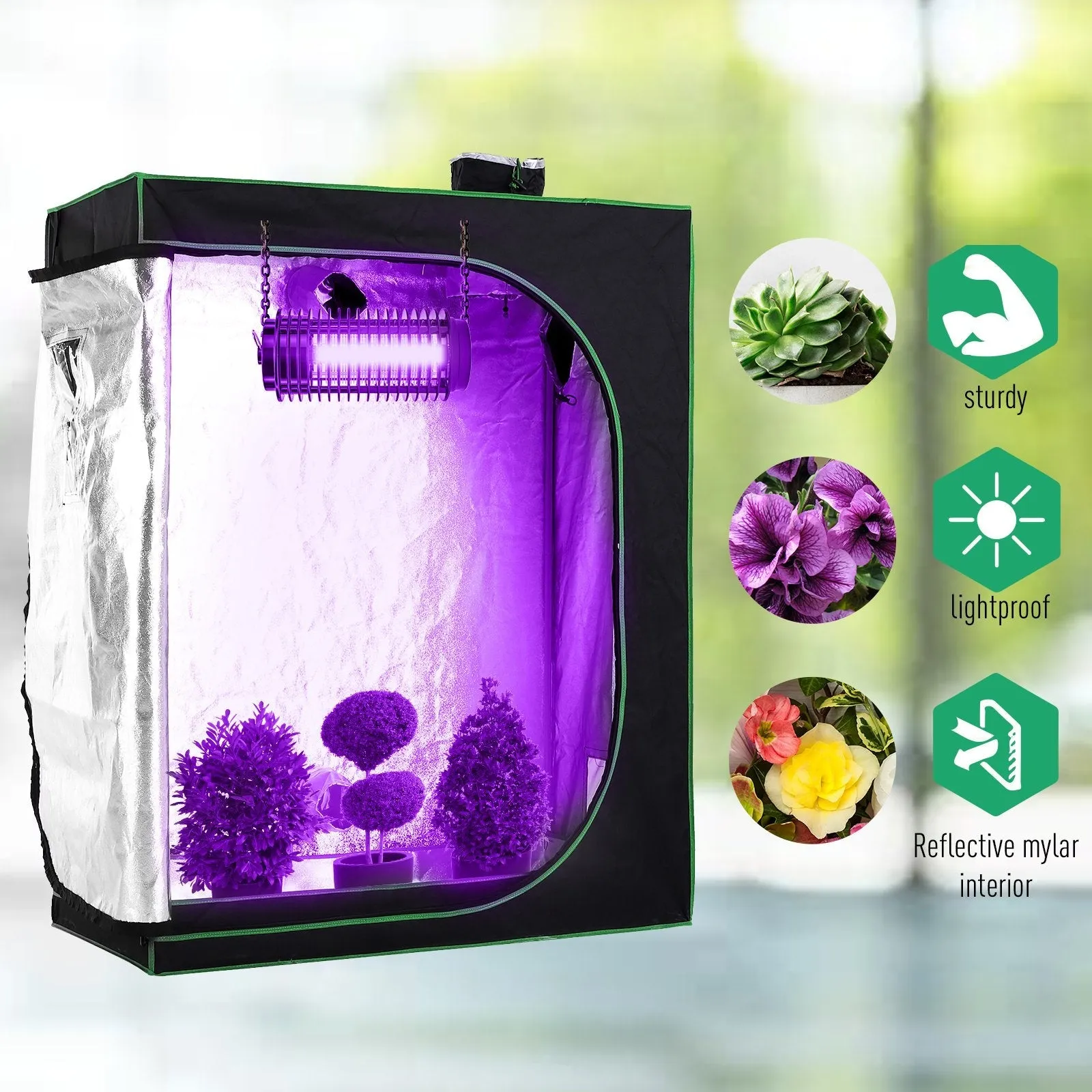 Hydroponic Plant Grow Tent Canopy Indoor Reflective Mylar Green Room 600D Oxford 120L x60W x150H cm Silver