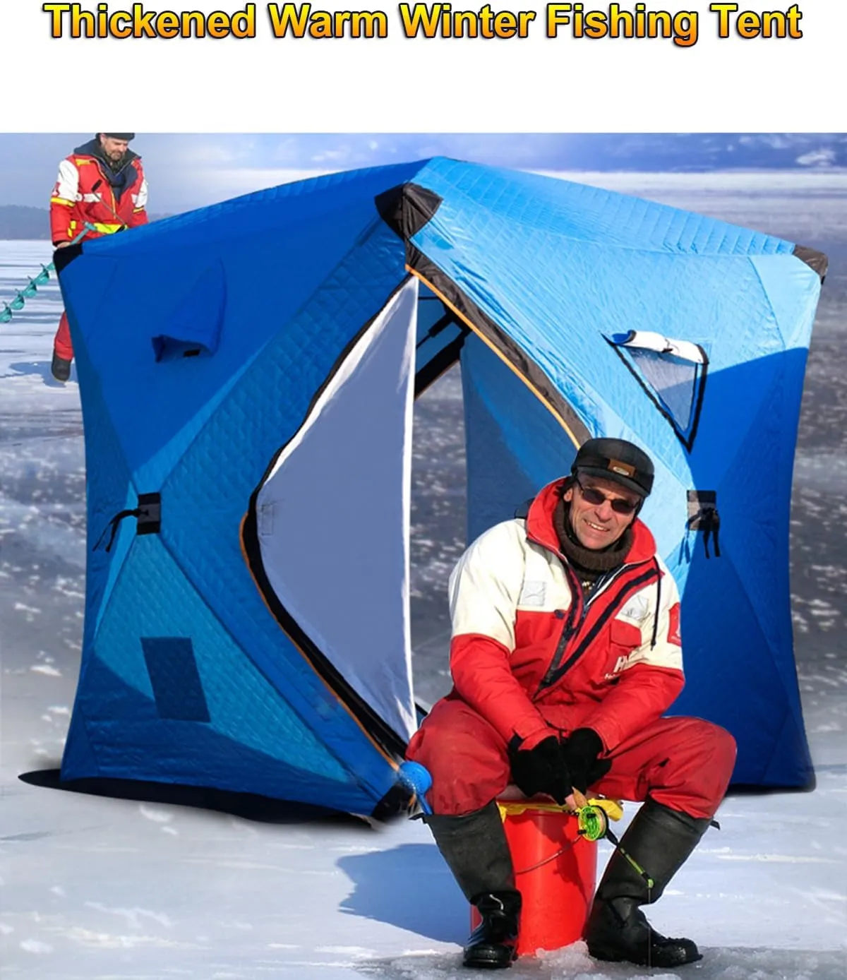 Ice Fishing Tent for Winter, Insulation Ice Fishing Shelter with Ice Fishing Mat, 1 Person/2-3 People/3-4 People Ice Fishing House, Night Fishing Equipment Blue L