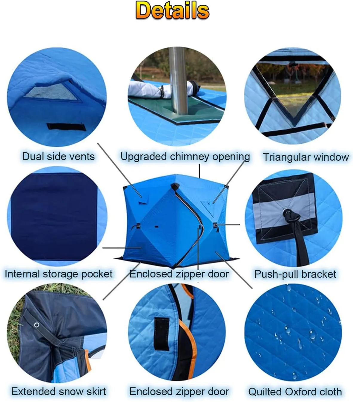 Ice Fishing Tent for Winter, Insulation Ice Fishing Shelter with Ice Fishing Mat, 1 Person/2-3 People/3-4 People Ice Fishing House, Night Fishing Equipment Blue L