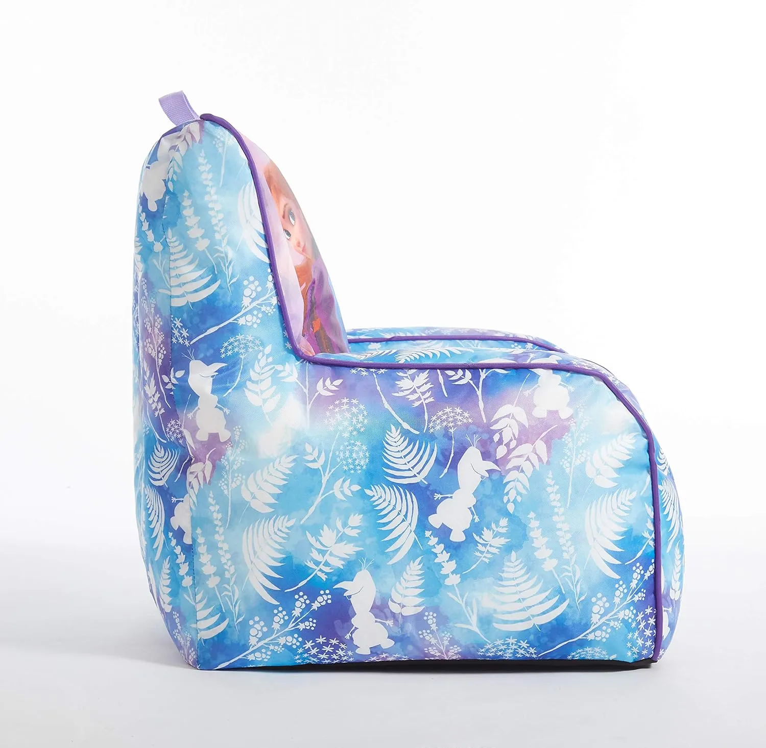 Idea Nuova Frozen 2 Kids Nylon Bean Bag Chair with Piping & Top Carry Handle with Olaf Graphics, Anna & Elsa, Purple, Large