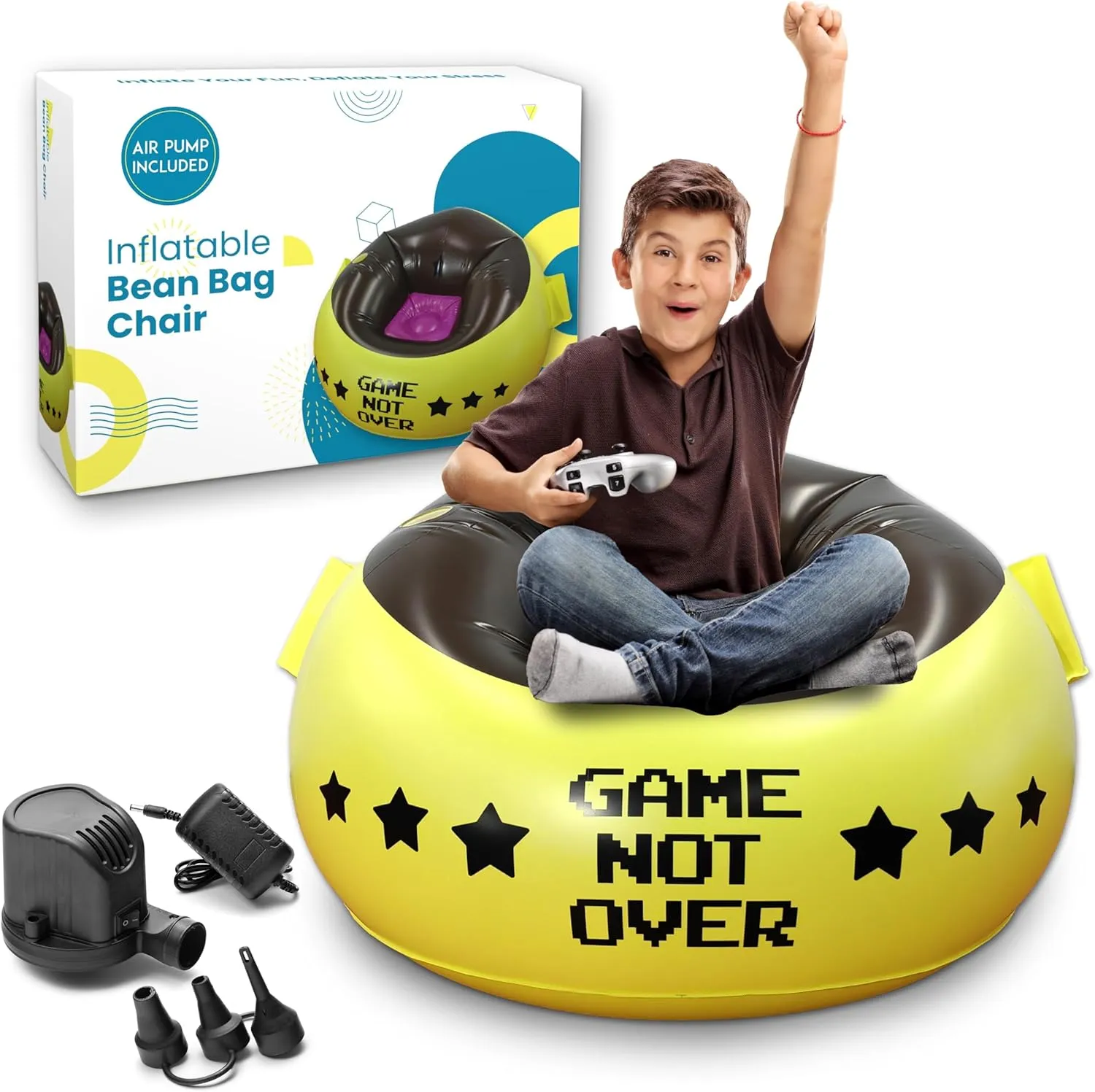 Inflatable Gaming Chair for Kids- Air Pump Included 2-in-1, Gaming Bean Bag Chair- Kids Gaming Chair- Bean Bag Chairs for Kids 8-12, Gamer Chair for Kids