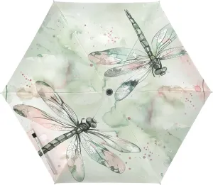 Ink Painting Of Dragonflies Windproof Umbrella Auto Open Folding Umbrella, 6 Ribs Reverse Umbrella for Travel Golf Rain