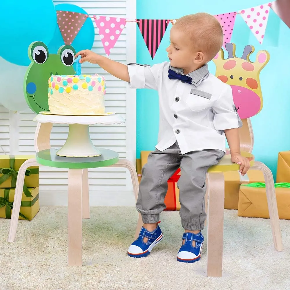 iPlay, iLearn 2 PCS Wooden Kids Chair Sets, Natural Hardwood 2 Giraffe Animal Children Chairs, Furniture Set for Toddlers Kids Boys Girls, Stackable for Playroom, Nursery, Preschool, Kindergarten
