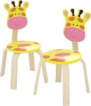 iPlay, iLearn 2 PCS Wooden Kids Chair Sets, Natural Hardwood 2 Giraffe Animal Children Chairs, Furniture Set for Toddlers Kids Boys Girls, Stackable for Playroom, Nursery, Preschool, Kindergarten
