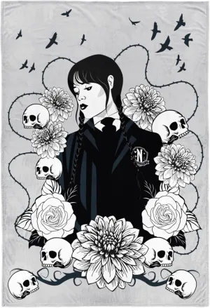 Jay Franco Wednesday Addams Plush Throw Blanket - Measures 50 x 70 Inches, Black & White Gothic - Super Soft Lightweight Fleece Kids Bedding
