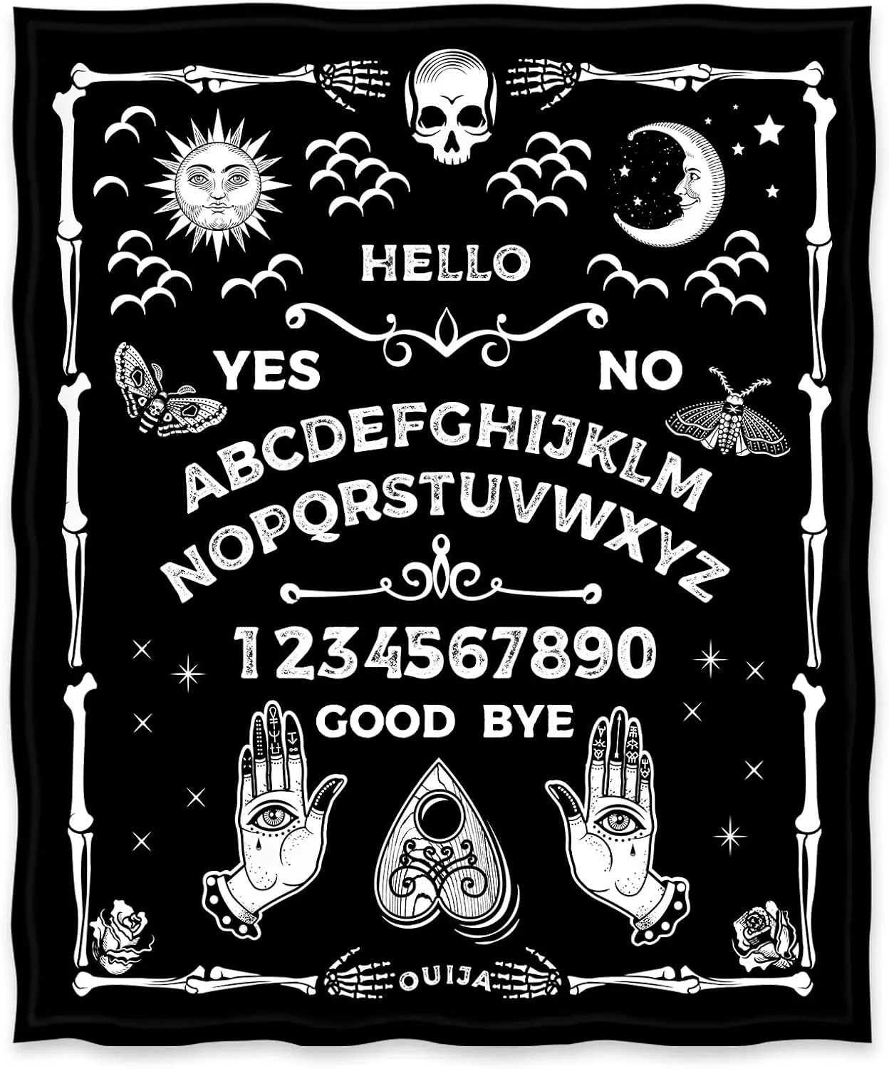 Jekeno Ouija Board Blanket Gothic Witch Gift for Halloween Sun Moon Skeleton Skull Horror Spooky Presents for Women Kids Girls Boys Men Birthday Christmas Decor Throw Blankets Black 50"x60"