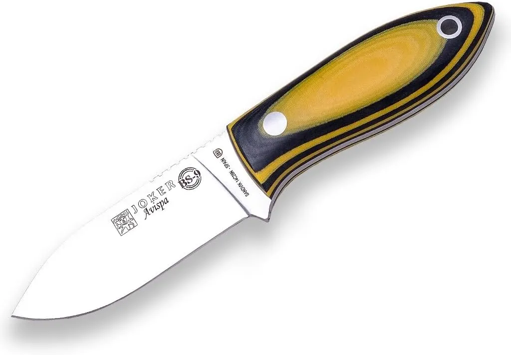 Joker Survival Knife BS9 Avispa CM117, Canvas Micarta handle, 3.15 inches blade of Sandvik 14C28, with Kydex sheath, includes 51,18 inches paracord 550, Tool for fishing, Hunting, camping and hiking