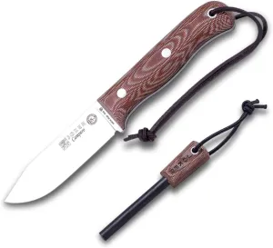 Joker Survival Knife BS9 Campero CM112-P, Micarta Canvas handle, 4.13 inches blade of SANDVIK 14C28N, brown leather Sheath with Fire Starter, Tool for fishing, Hunting, camping and hiking