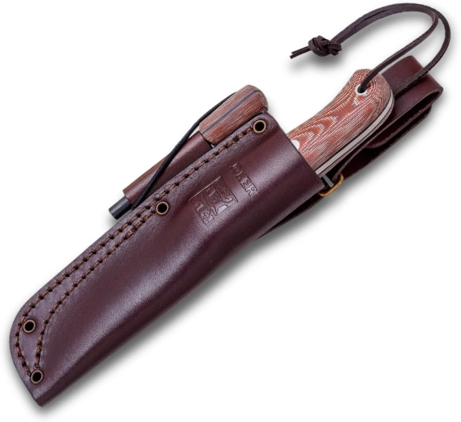 Joker Survival Knife BS9 Campero CM112-P, Micarta Canvas handle, 4.13 inches blade of SANDVIK 14C28N, brown leather Sheath with Fire Starter, Tool for fishing, Hunting, camping and hiking
