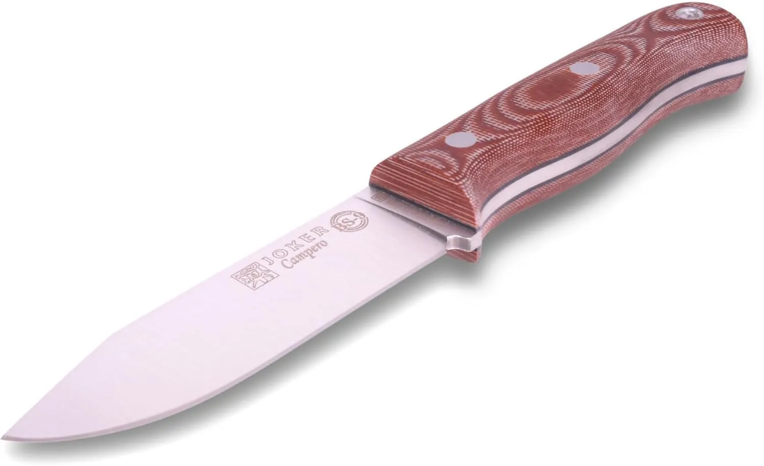 Joker Survival Knife BS9 Campero CM112-P, Micarta Canvas handle, 4.13 inches blade of SANDVIK 14C28N, brown leather Sheath with Fire Starter, Tool for fishing, Hunting, camping and hiking