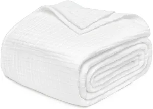 Joydeco 100% Cotton Muslin Throw Blanket for Couch Bed and Sofa, 4-Layer Lightweight and Breathable Soft Gauze Blanket for All Season, Luxury Throws Cotton Blanket Gift(White, 50"x70")