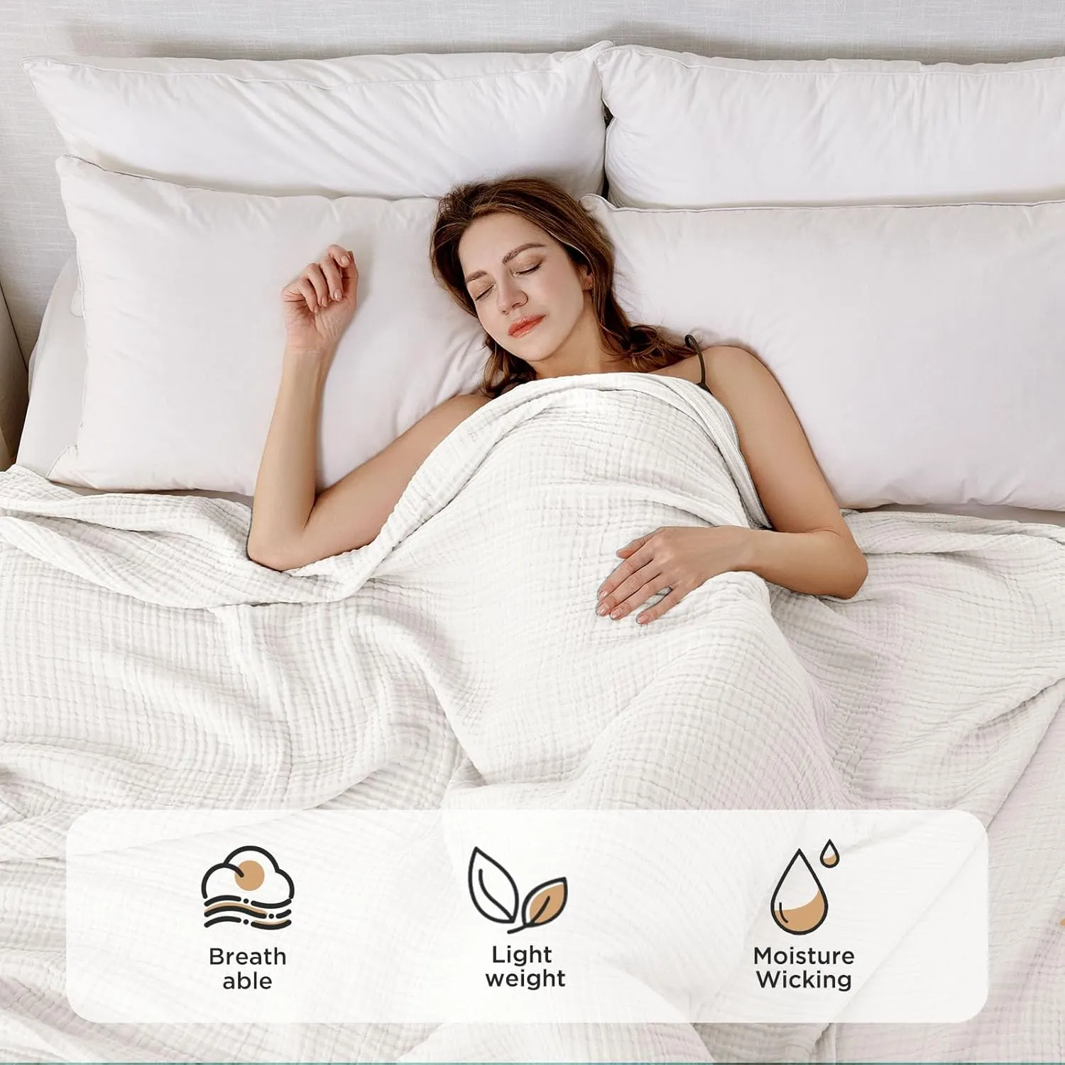 Joydeco 100% Cotton Muslin Throw Blanket for Couch Bed and Sofa, 4-Layer Lightweight and Breathable Soft Gauze Blanket for All Season, Luxury Throws Cotton Blanket Gift(White, 50"x70")