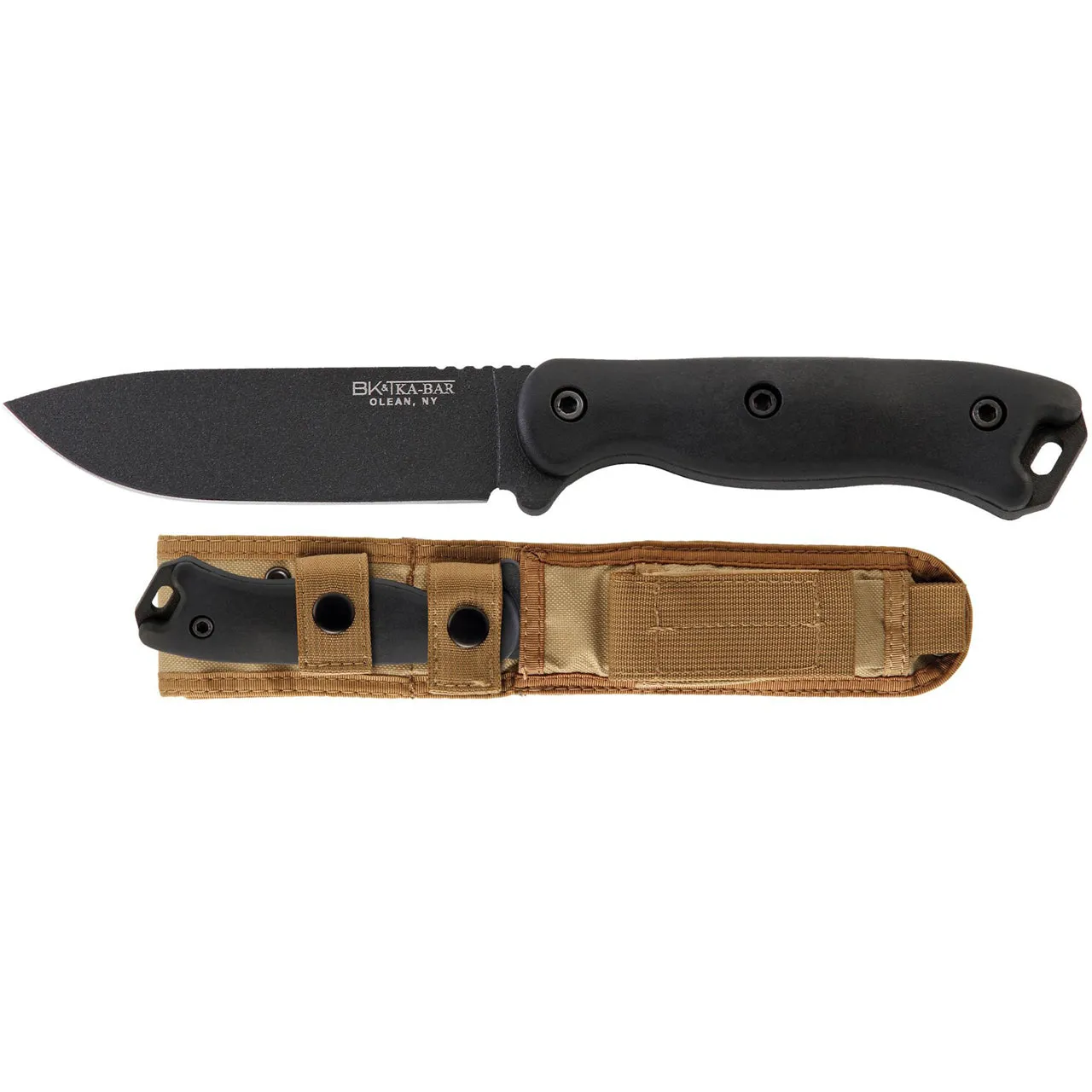 KA-BAR BK16 Short Becker Drop Point Fixed 4.375″ Carbon Steel Blade, Zytel Handles, Cordura Sheath, Made in USA