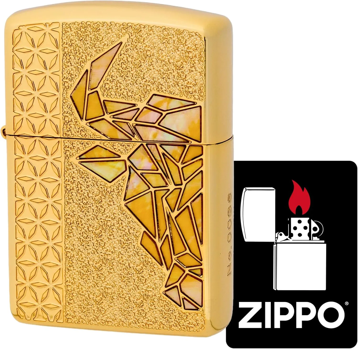 KAJIKAWA Zippo Lighter, Windproof, Brass, Armor Zippo Shell, Shell Pasting Plating, Etching, Double-Sided, Serial Number, Includes Special Sticker, Gold Bull GP (YL)