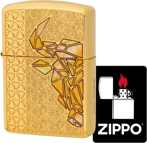 KAJIKAWA Zippo Lighter, Windproof, Brass, Armor Zippo Shell, Shell Pasting Plating, Etching, Double-Sided, Serial Number, Includes Special Sticker, Gold Bull GP (YL)