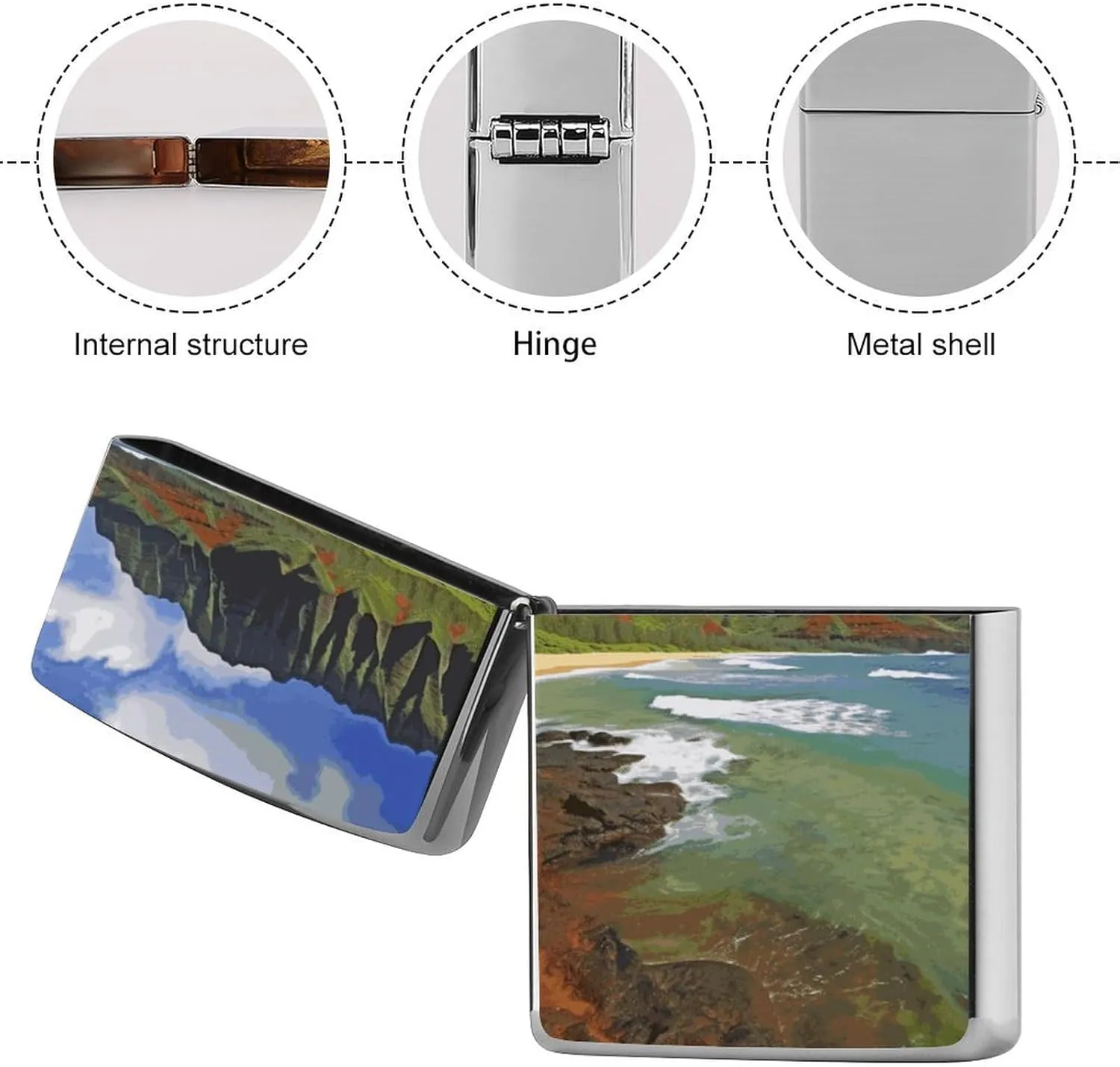 Kauai Hawaii SeashoreLighter Case Waterproof Lighter Sleeve Lighters Protective Cover with Graffiti Design