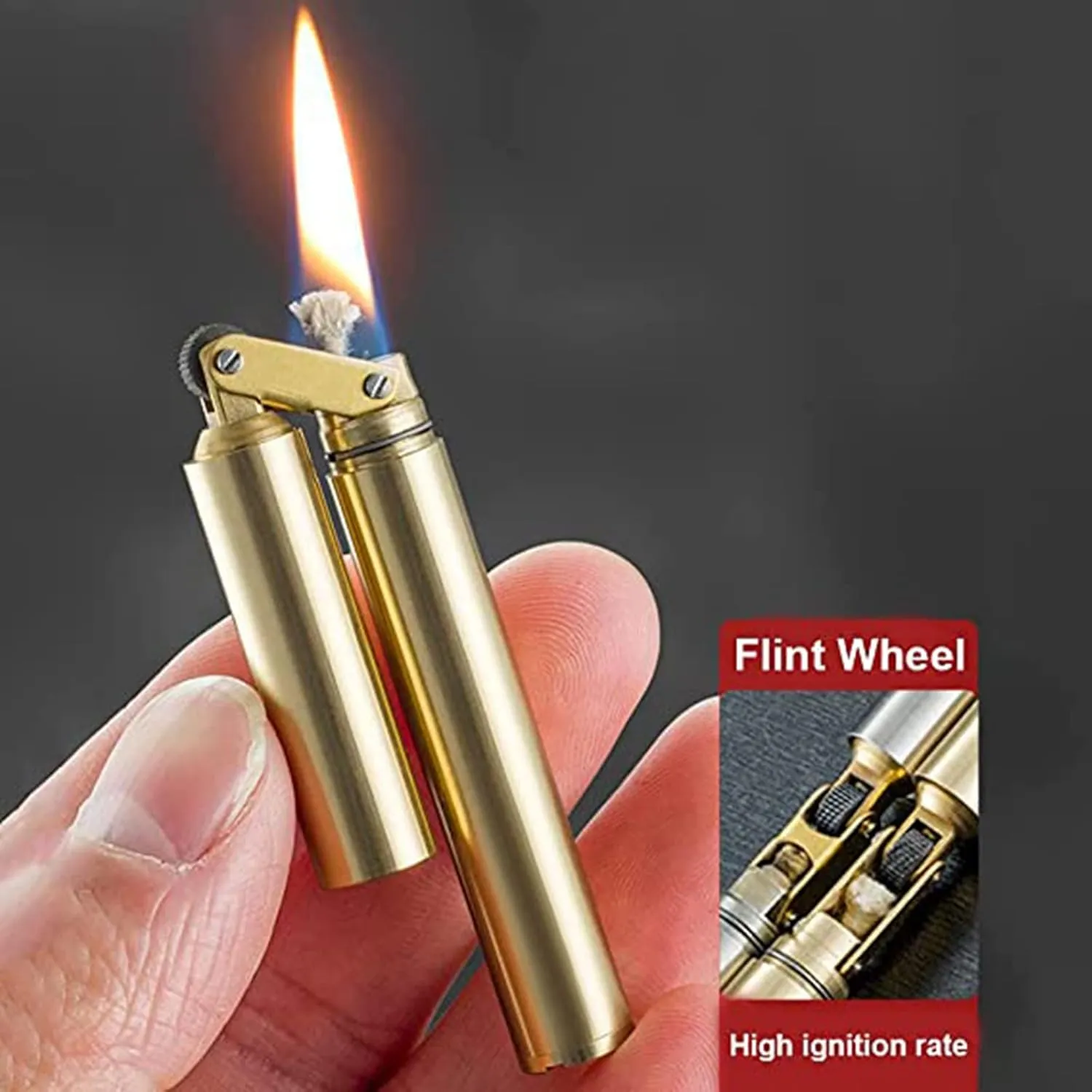 Kerosene Copper Lighter, Vintage Trench Lighter, Creative Windproof Brass Lighter, Cool Wheel Kerosene Oil Lighter for Camping BBQ Kitchen, Gifts for Men Dad Husband (2PCS)