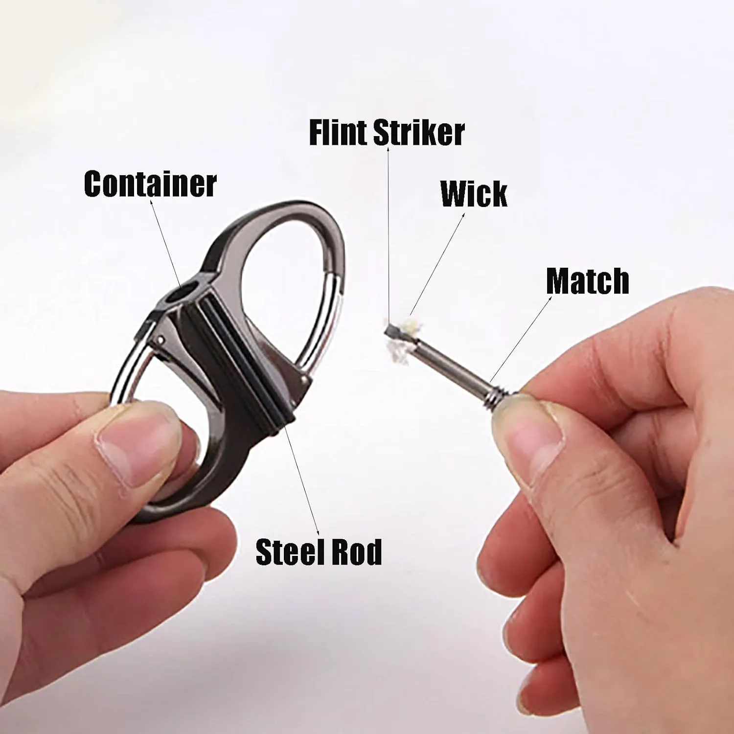 Keychain Lighter Match Strike, 2025 Metal Novelty Key Chain Lighter Hidden in Key Chain, Permanent Match Keychain, Metal Match for Outdoor Car and Home, Gifts for Men, Father's Day (Black*2)