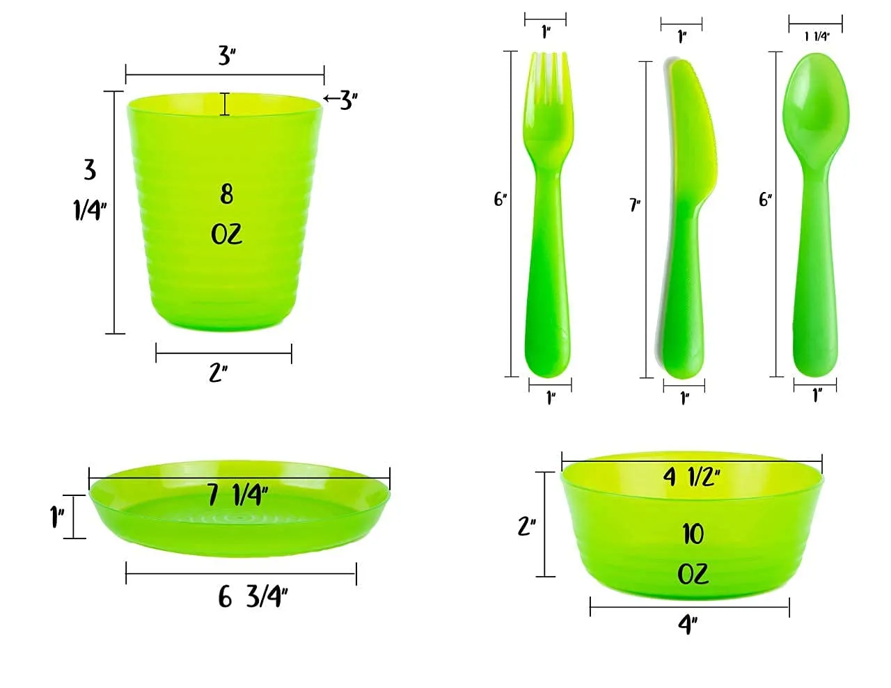 Kids Plastic Dinnerware Set of 72 Multi Color Pieces (Plates, Bowls, Cups and Flatware) - Reusable, BPA-Free, Dishwasher Safe and Microwaveable